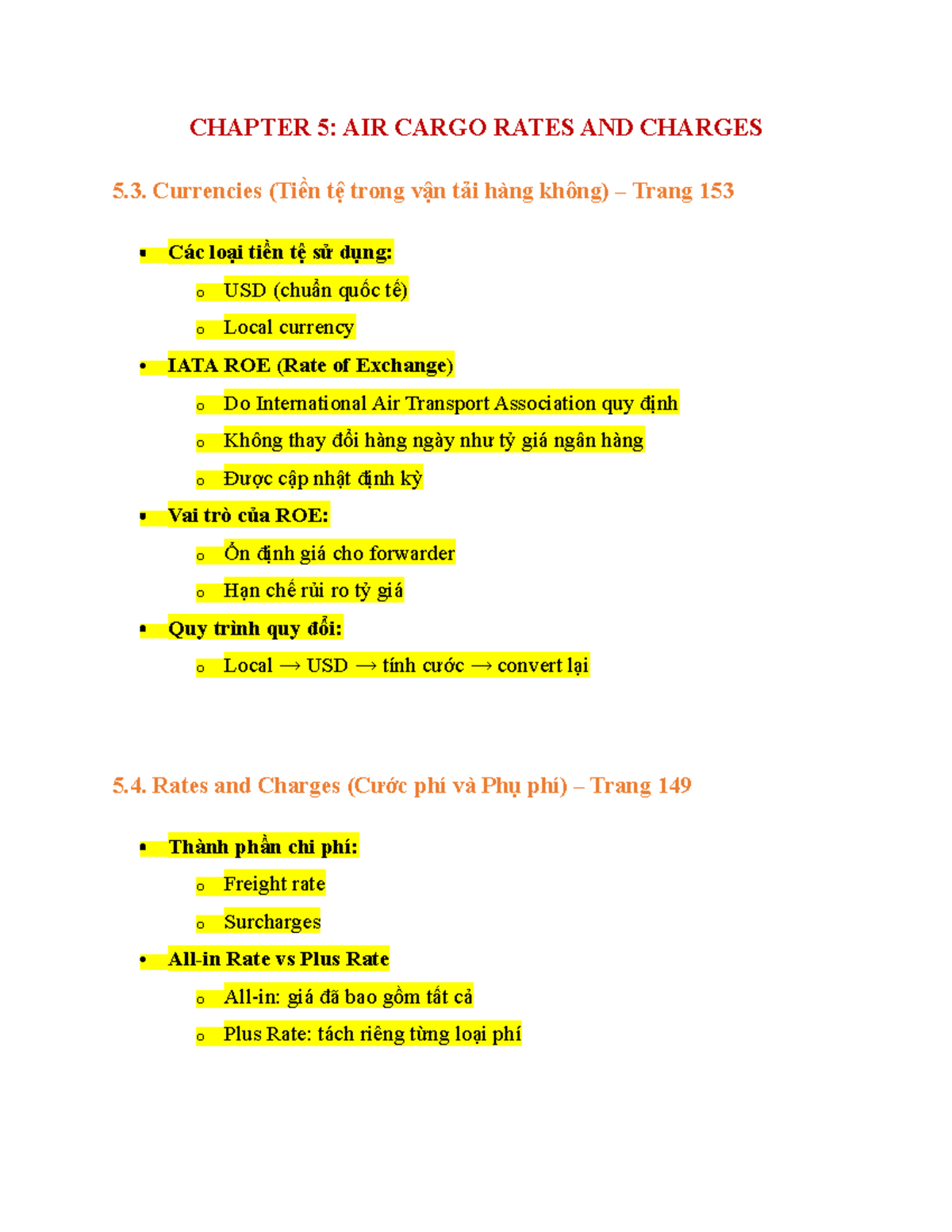 CHAPTER 5: AIR CARGO RATES AND CHARGES - OUTLINE PART 1 - Studocu