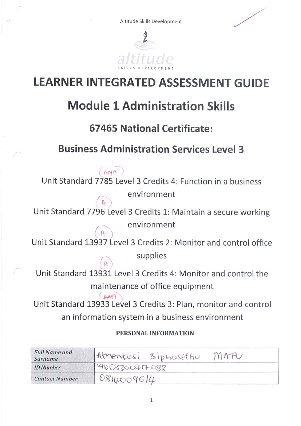 Athenkosi Mafu Module 1 Integrated Administration Skills - Altitude ...
