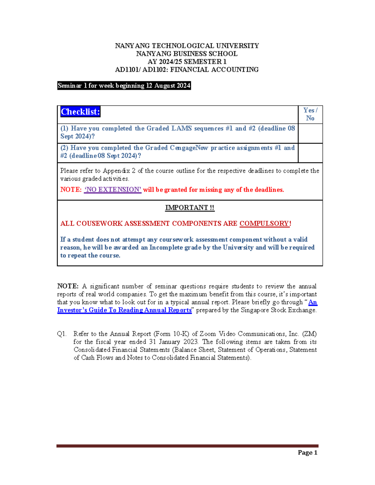 AD1101/AD1102 Sem 1 Checklist for AY 2024/25 Assignments - Studocu