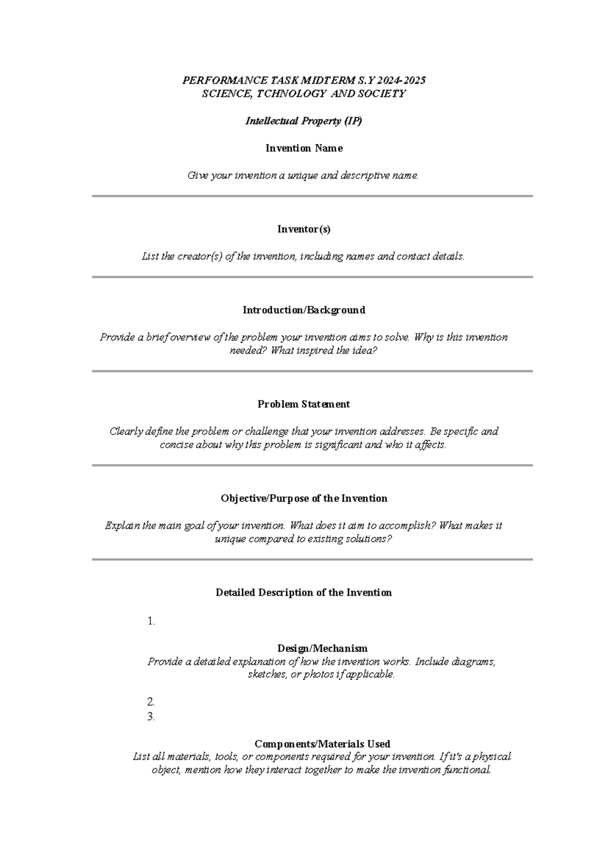 Performance TASK Midterm S - PERFORMANCE TASK MIDTERM S 2024- SCIENCE ...