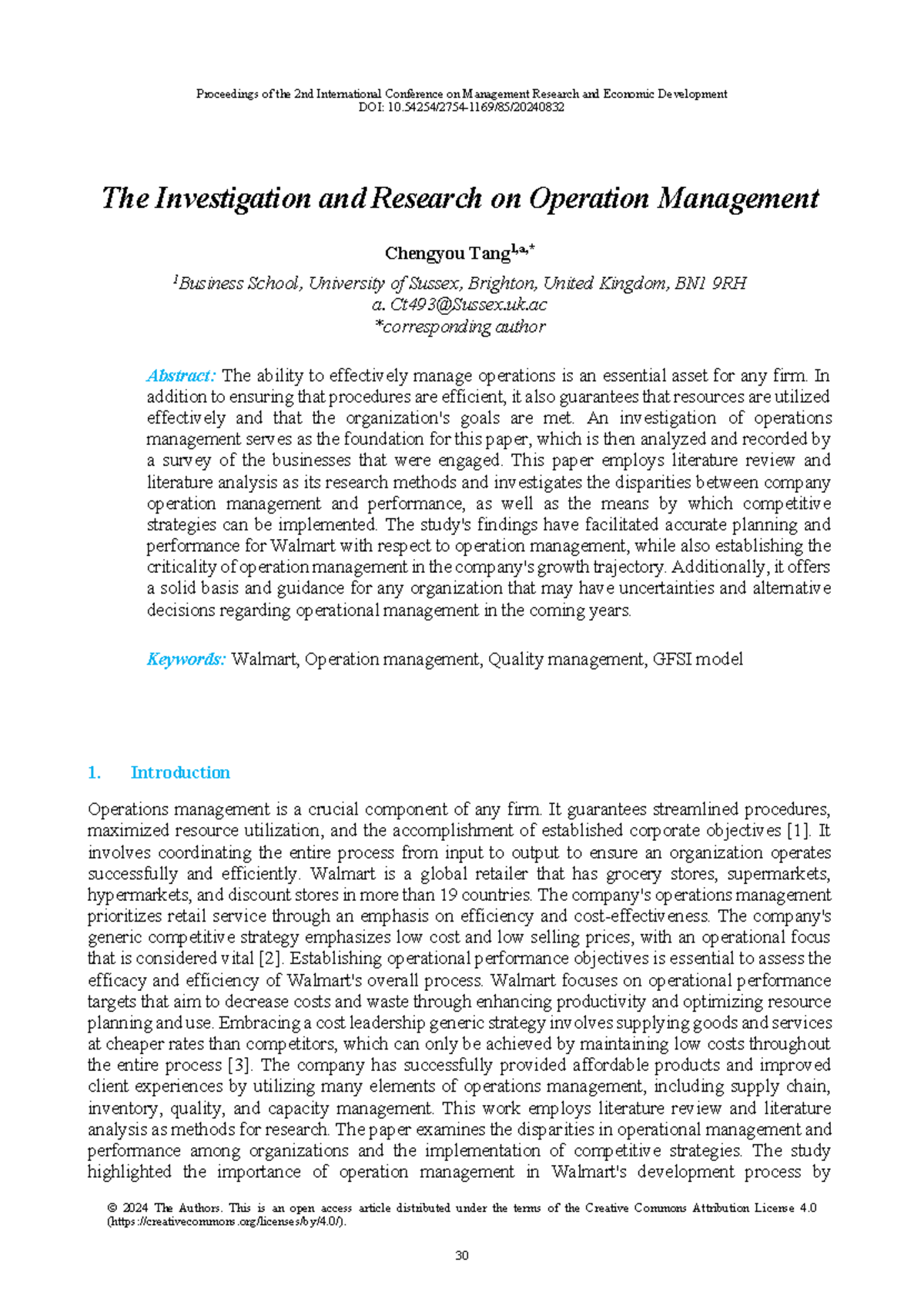 Investigation of Operations Management Strategies: The Walmart Case ...