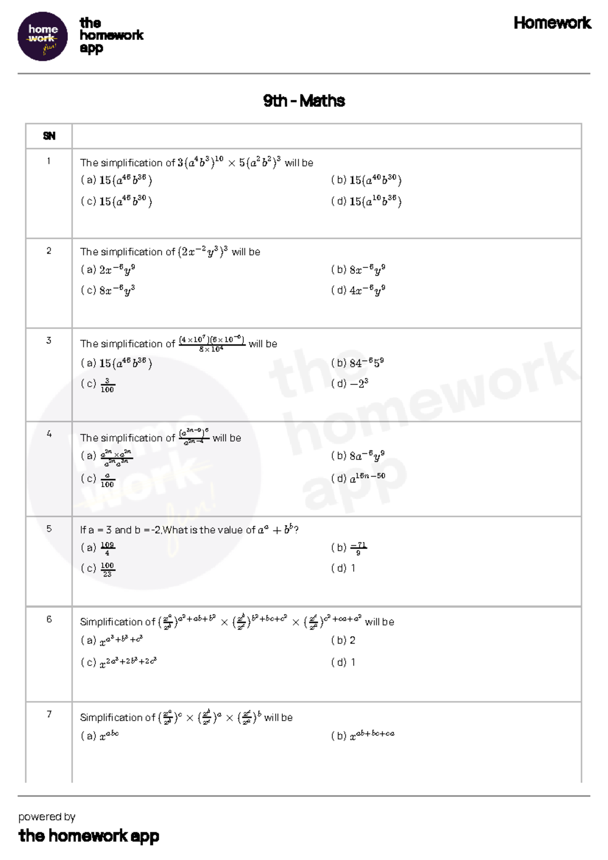 Questions - Homework - 9th - Maths - 2023-04-28T08 32 - th - Maths SN ...