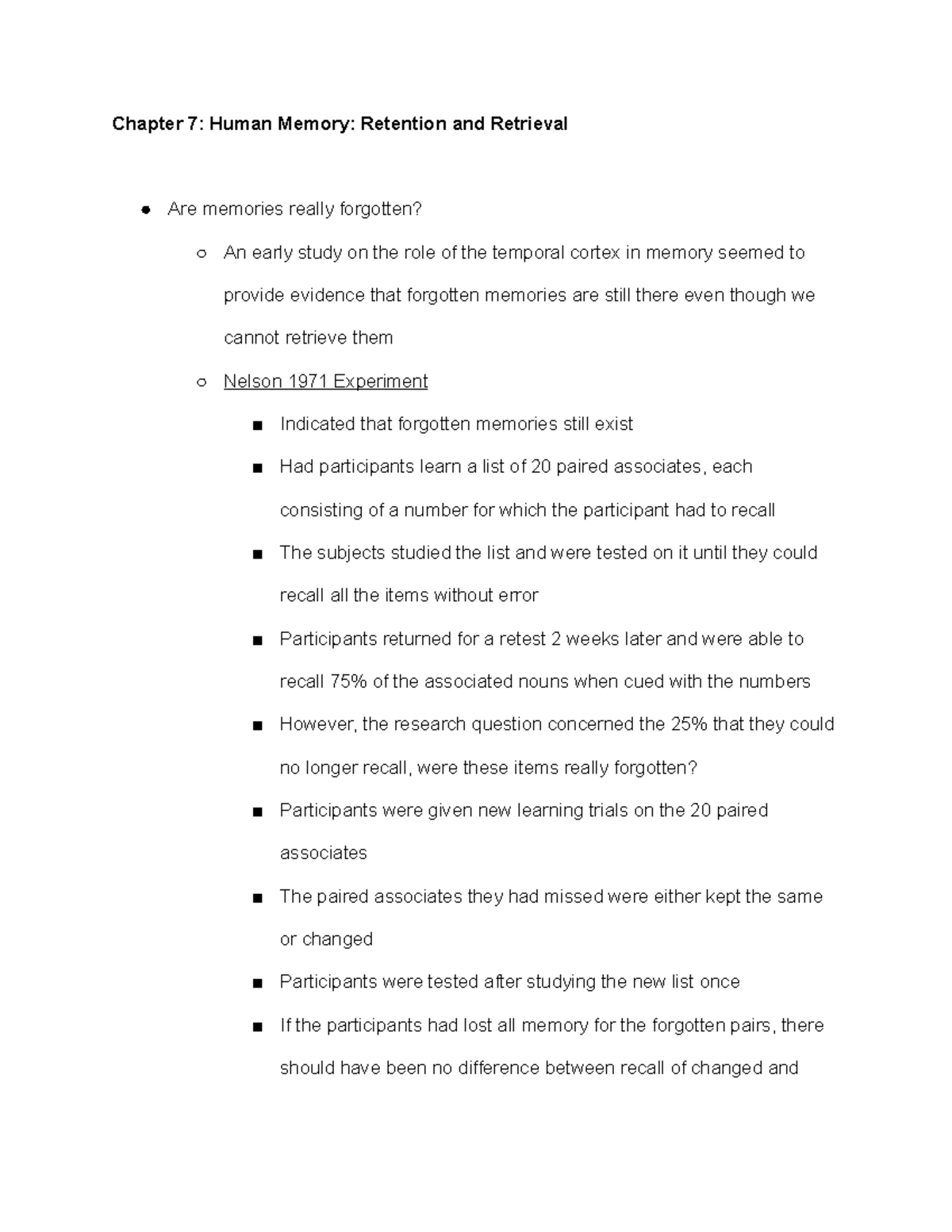 Chapter 7: Memory Recall & Forgetting in Cog Psy Studies - Studocu