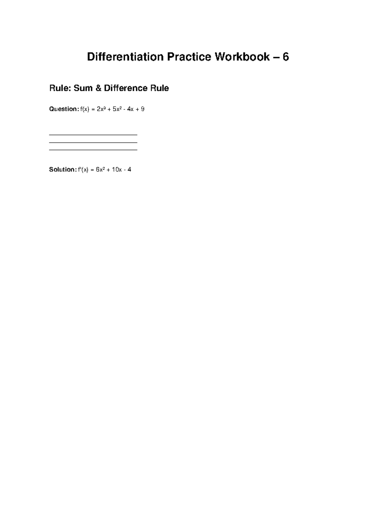 Differentiation Practice Workbook 6 - MATH221001 - Studocu