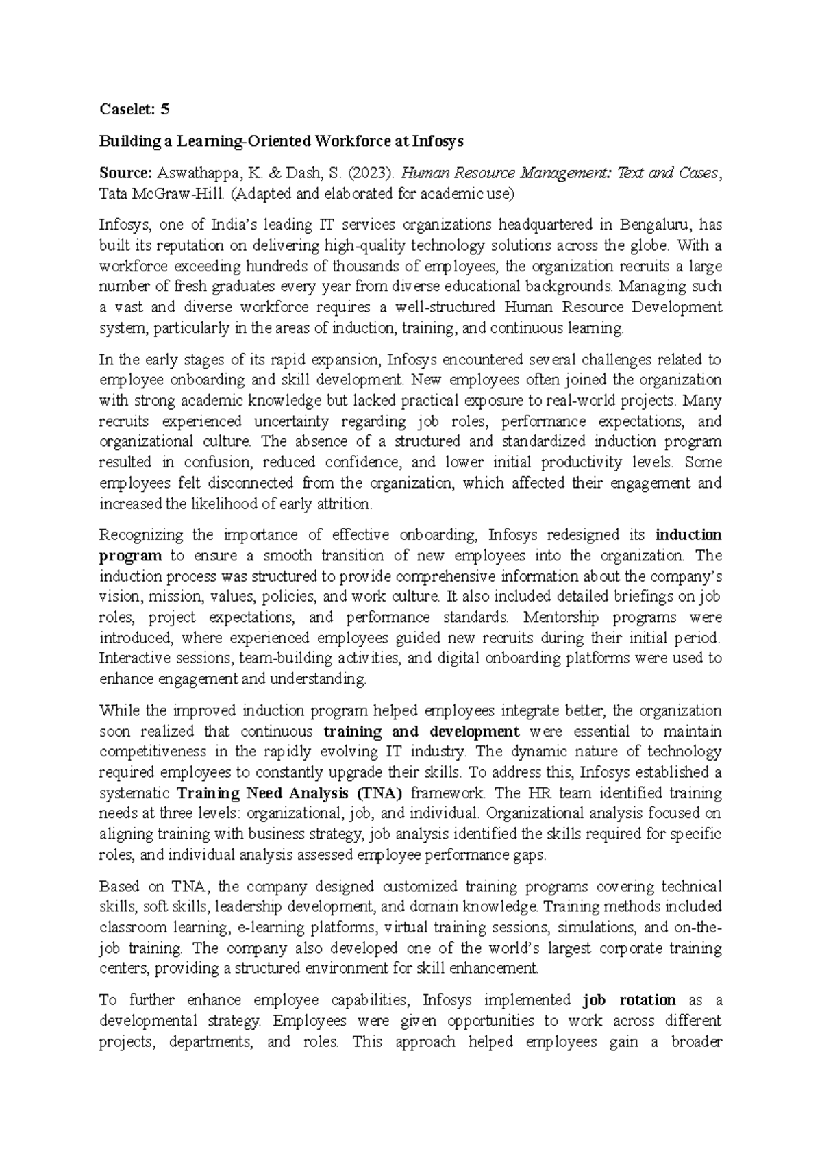 Caselet 5: Building a Workforce at Infosys - BCA Notes - Studocu