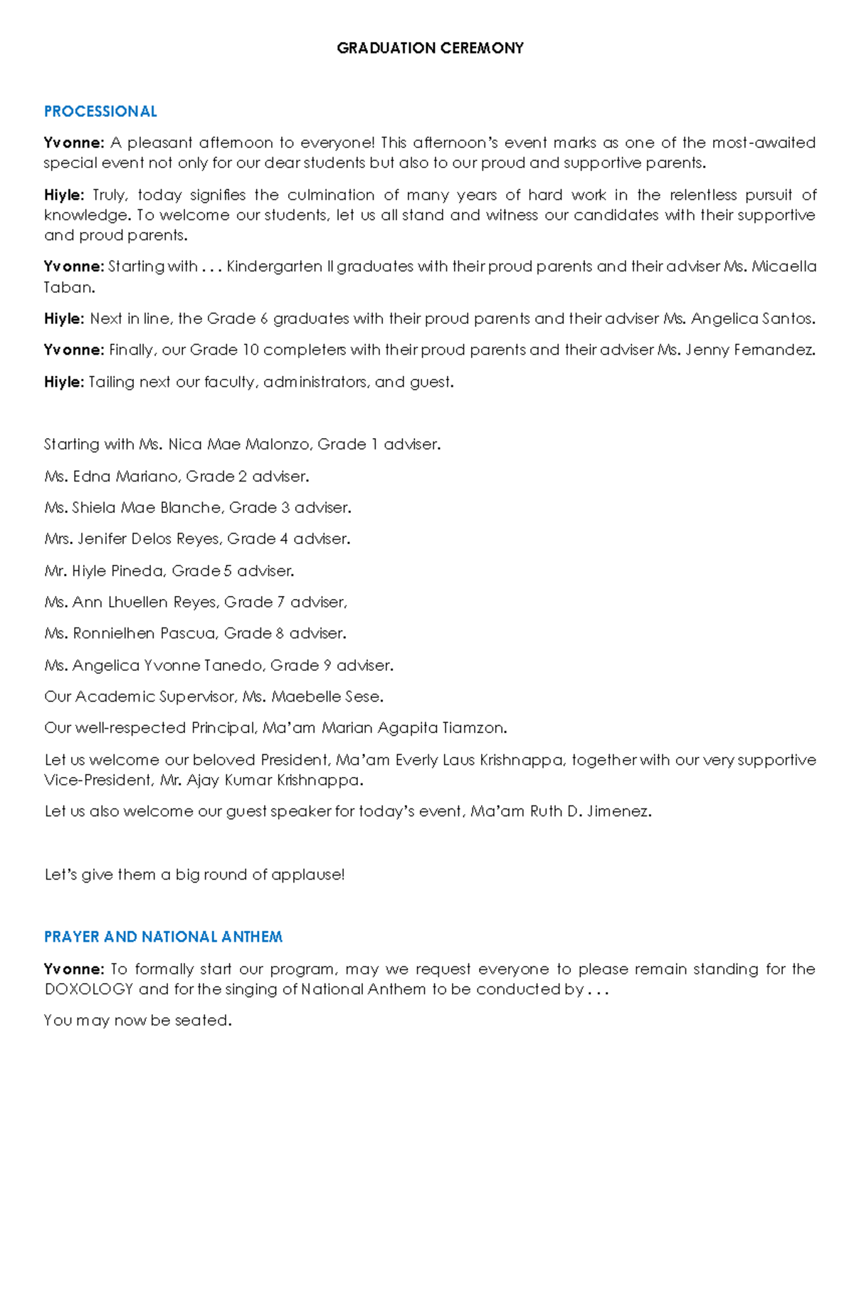 Graduation Ceremony Script: 18th Commencement Exercises - Studocu