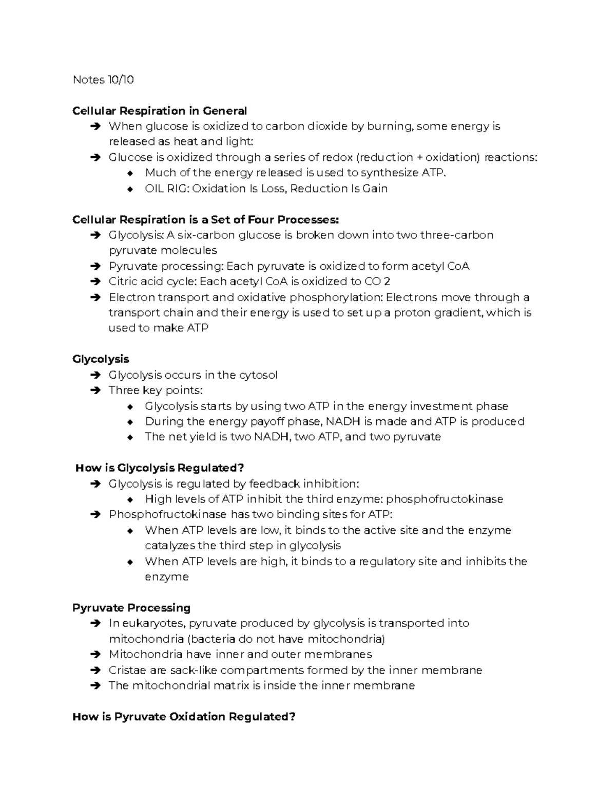 BIO 101: Cellular Respiration Overview and Key Processes - Studocu