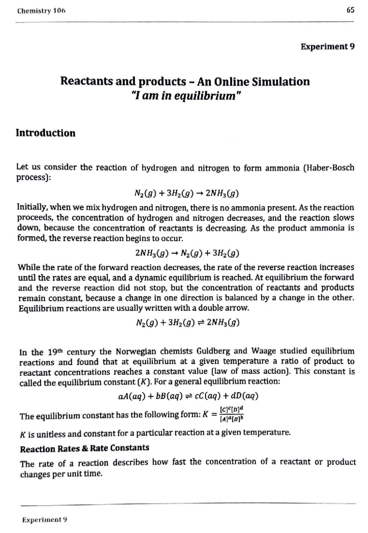 Lab 9 - Chemistry 106: Exploring Equilibrium and Reaction Rates in ...