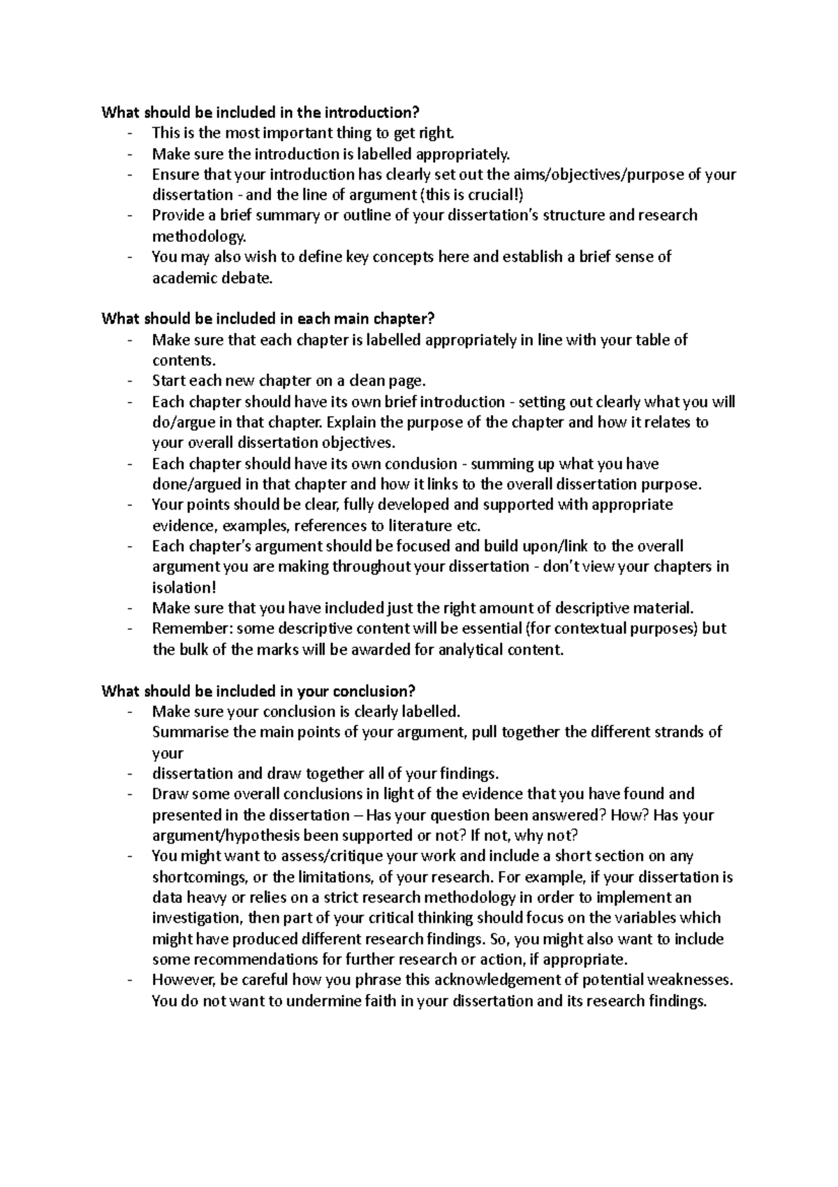Dissertation Structure Guide: Key Elements for Each Chapter - Studocu