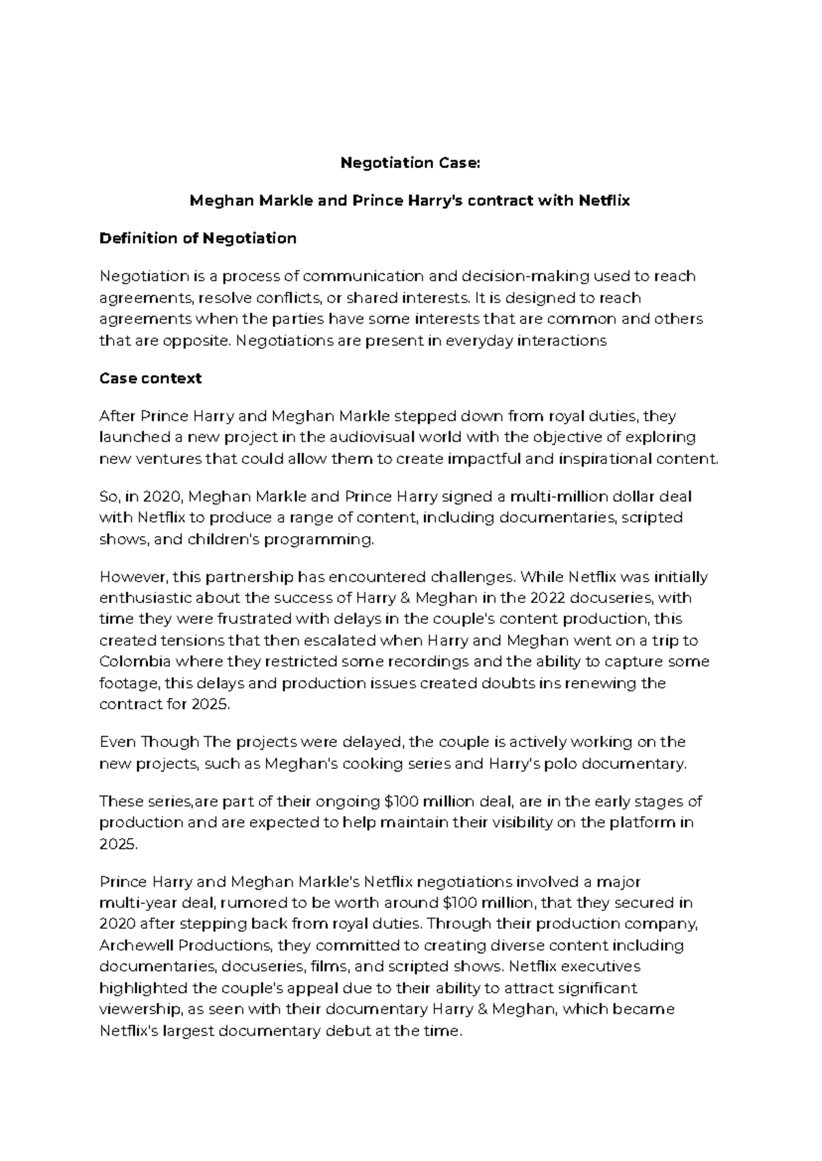 Negotiation Case Study: Meghan Markle & Prince Harry's Netflix Deal ...