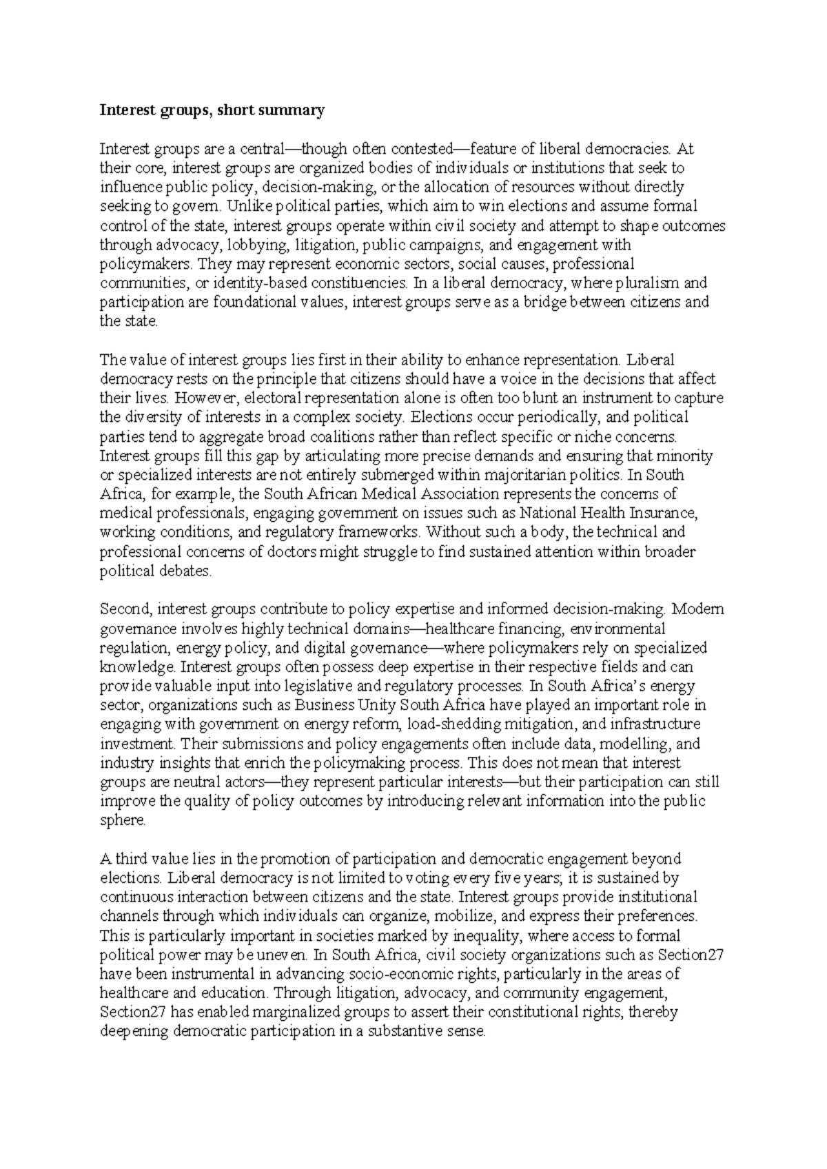 Interest Groups and Their Role in Liberal Democracies - POLI112 - Studocu