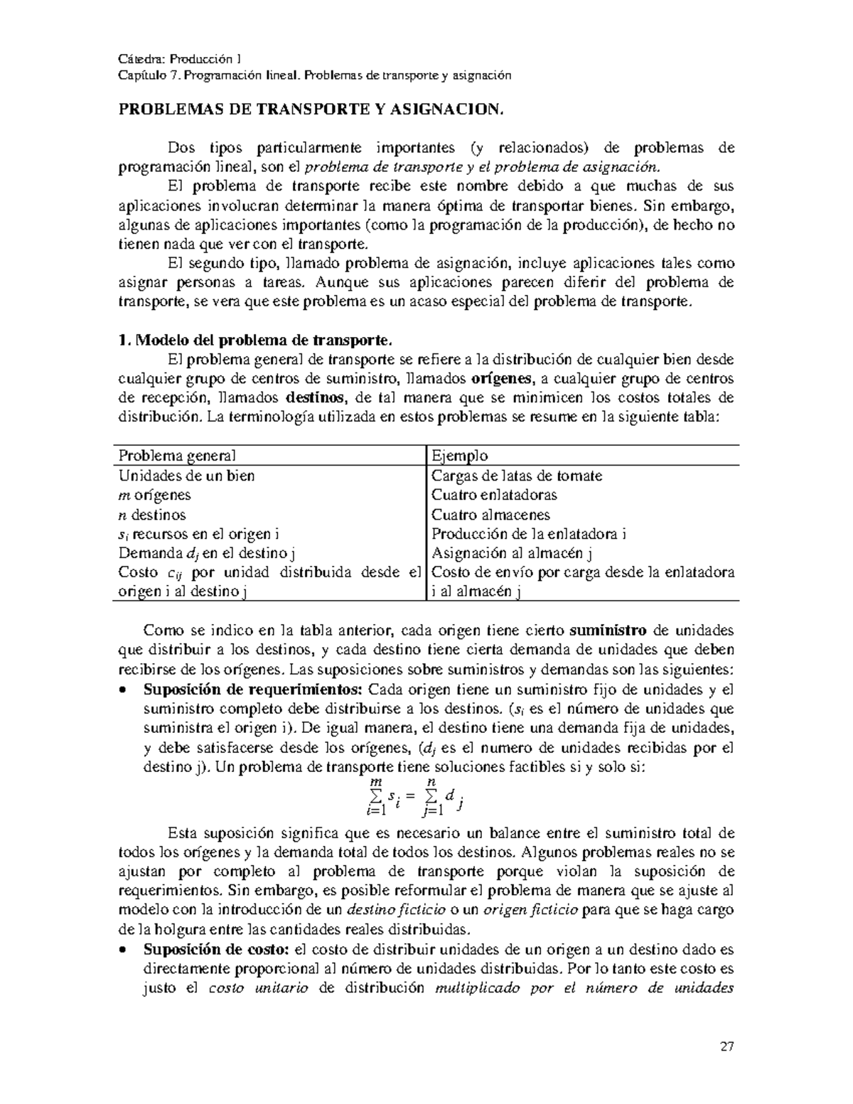 Capítulo 7: Problemas de Transporte y Asignación en Programación Lineal ...