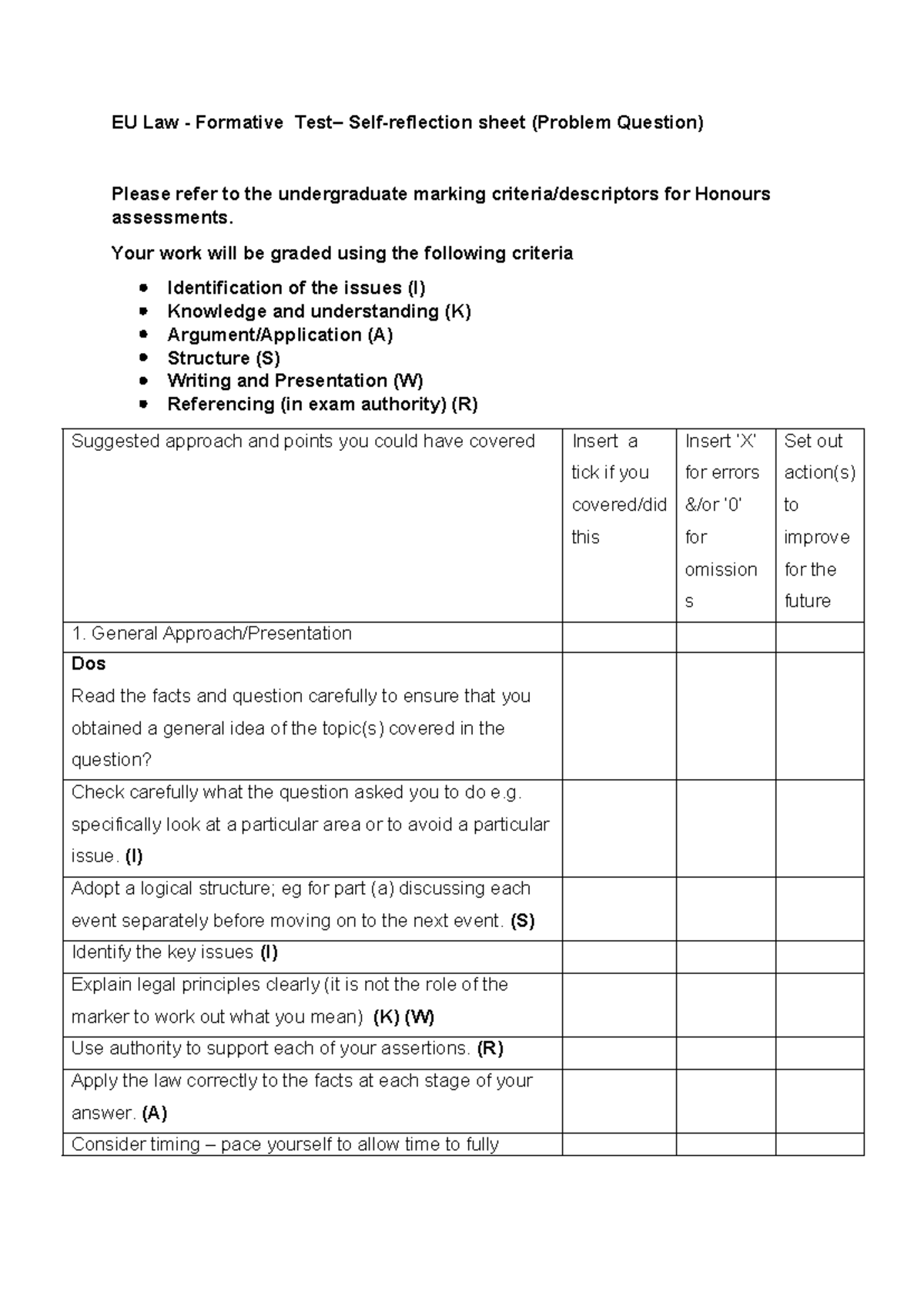 EU Law - Formative Test Self-Reflection (Problem Question Analysis ...