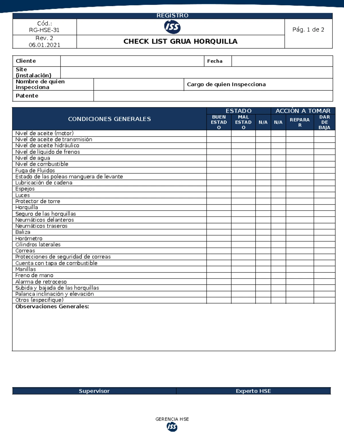 RG-HSE-127 Check List de Inspección de Oficinas ENGIE - Studocu
