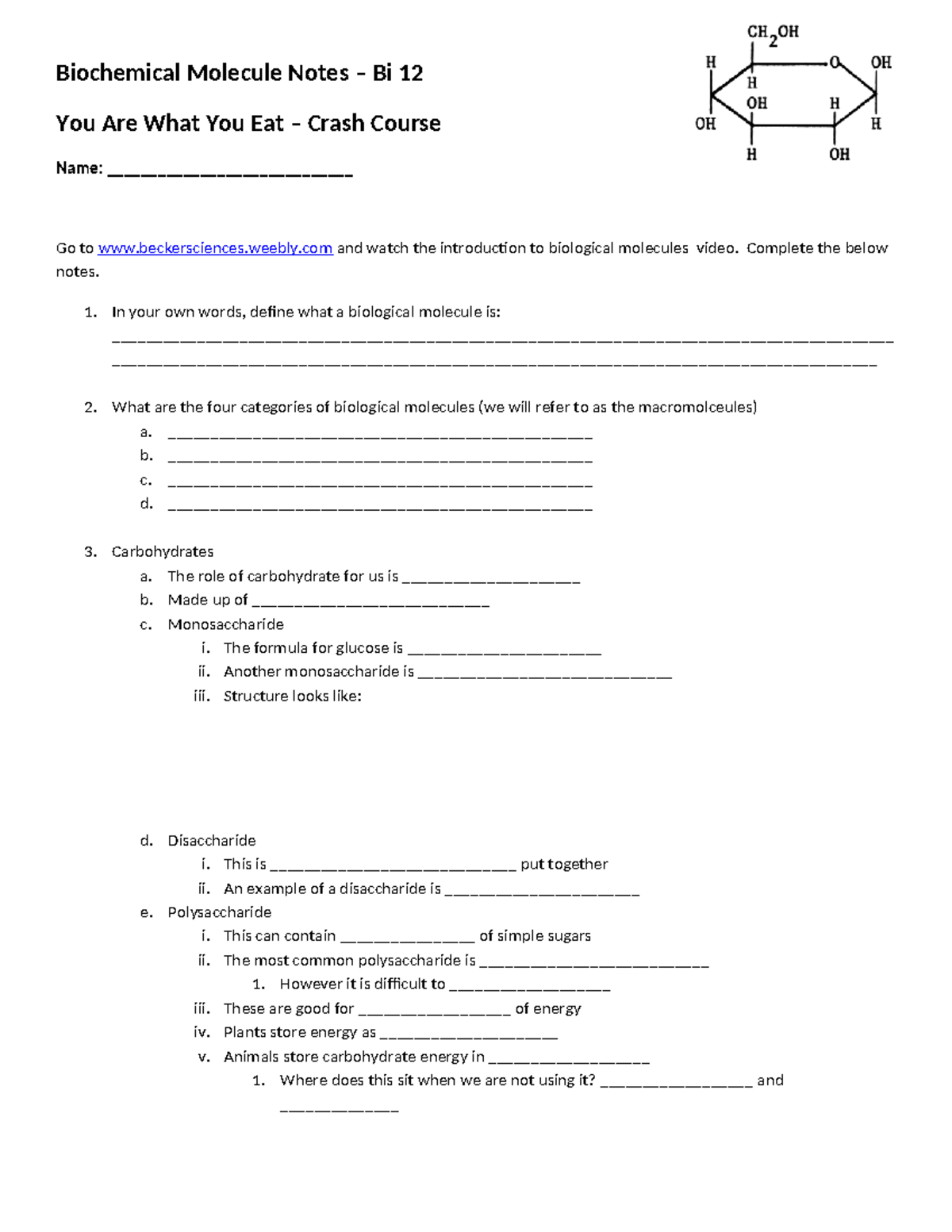 Biochemical Molecule Notes Bi 12: Crash Course Overview - Studocu
