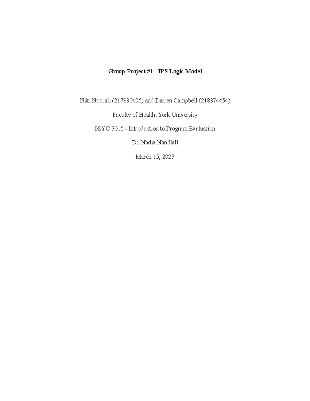 IPS 3015 Logic Model Group Project - Final Assignment Overview - Studocu