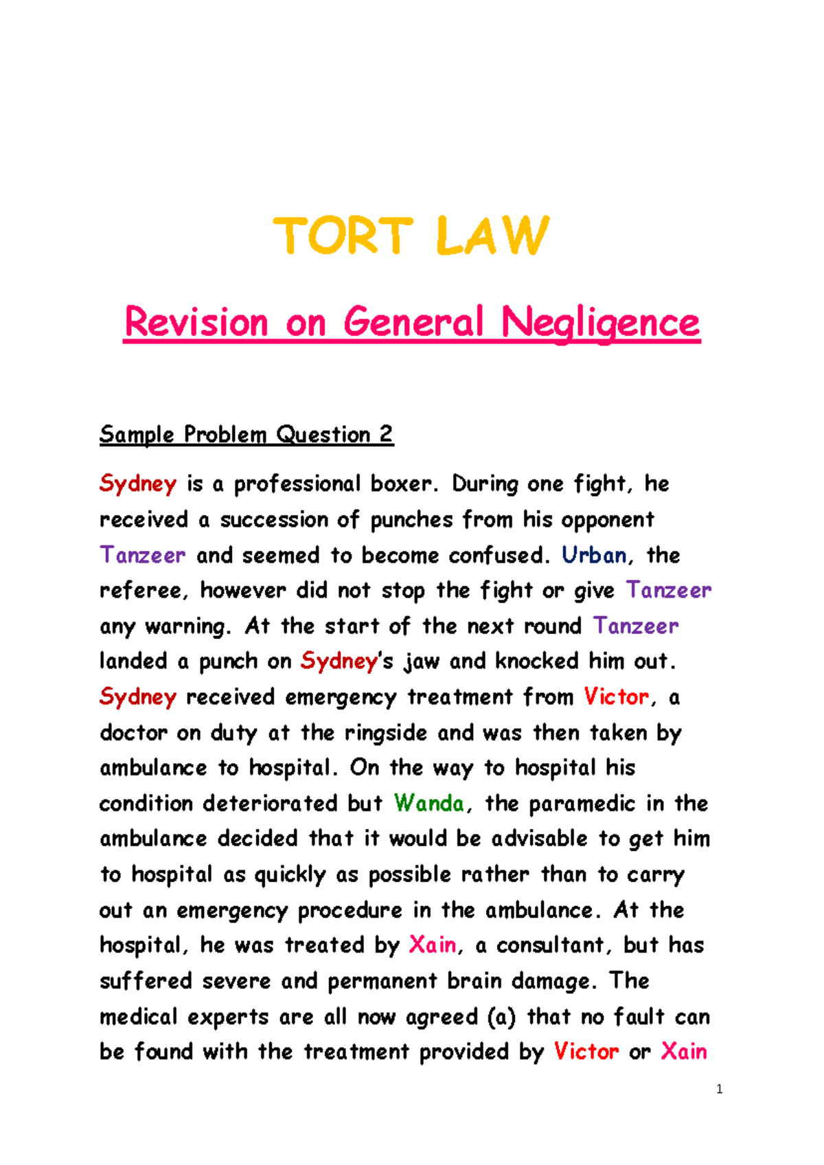 Case Study on General Negligence in Tort Law (TORT 101) - Studocu