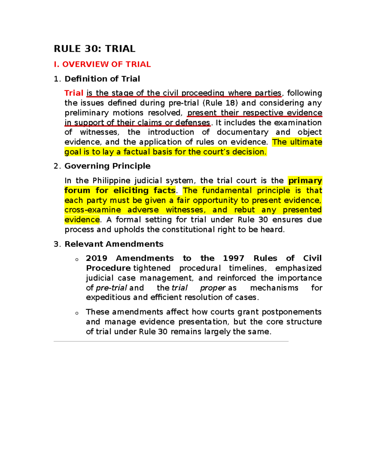 RULE 30: Overview and Provisions of Trial in CIVPRO - Studocu