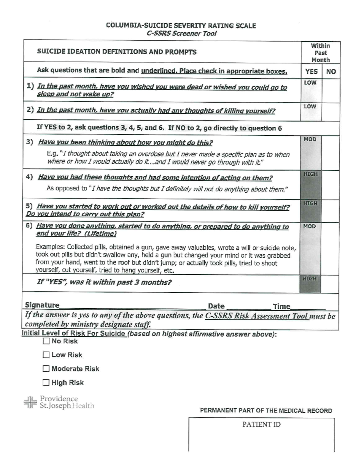 N171 Suicide Risk Assessment and Severity Rating Scale Tool - Studocu