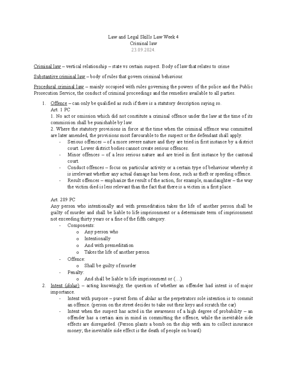 LLS Law Week 4 - Comprehensive Notes on Criminal Law Principles ...