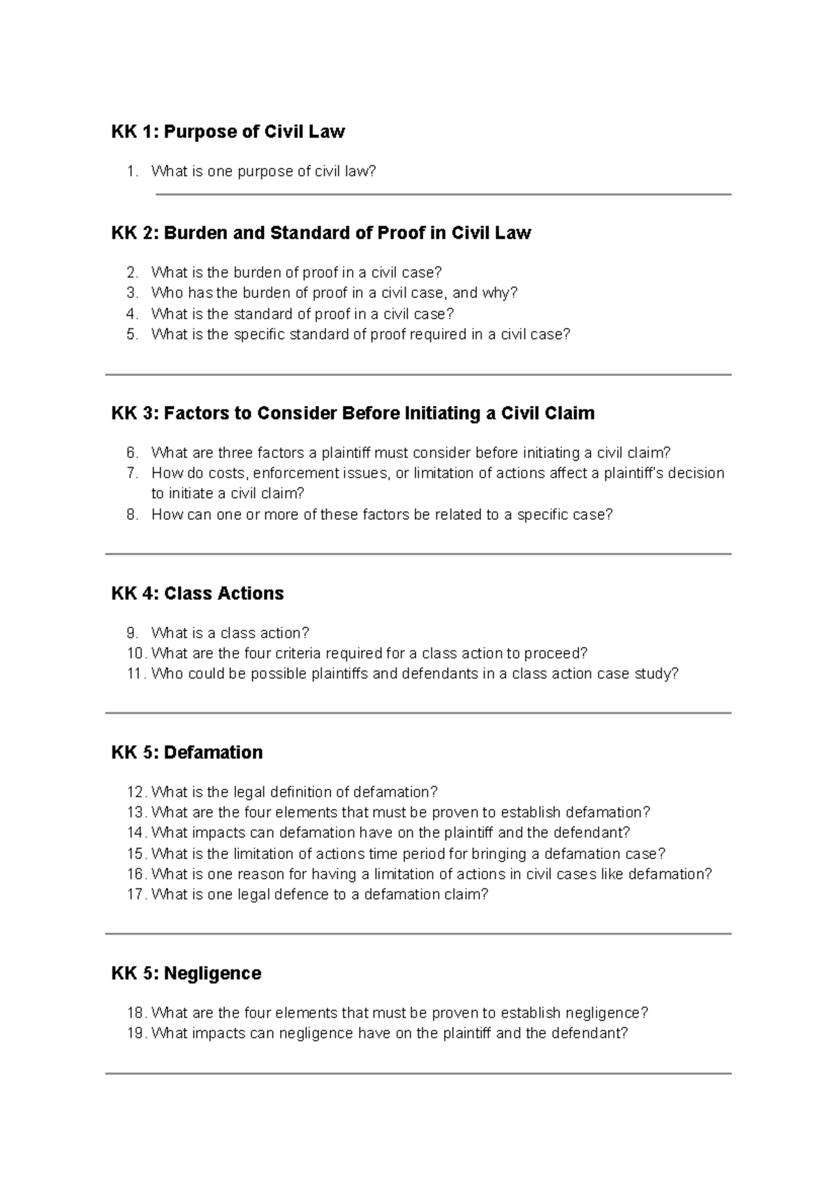 Civil Law Overview: Key Concepts & Considerations (KK 1-5) - Studocu