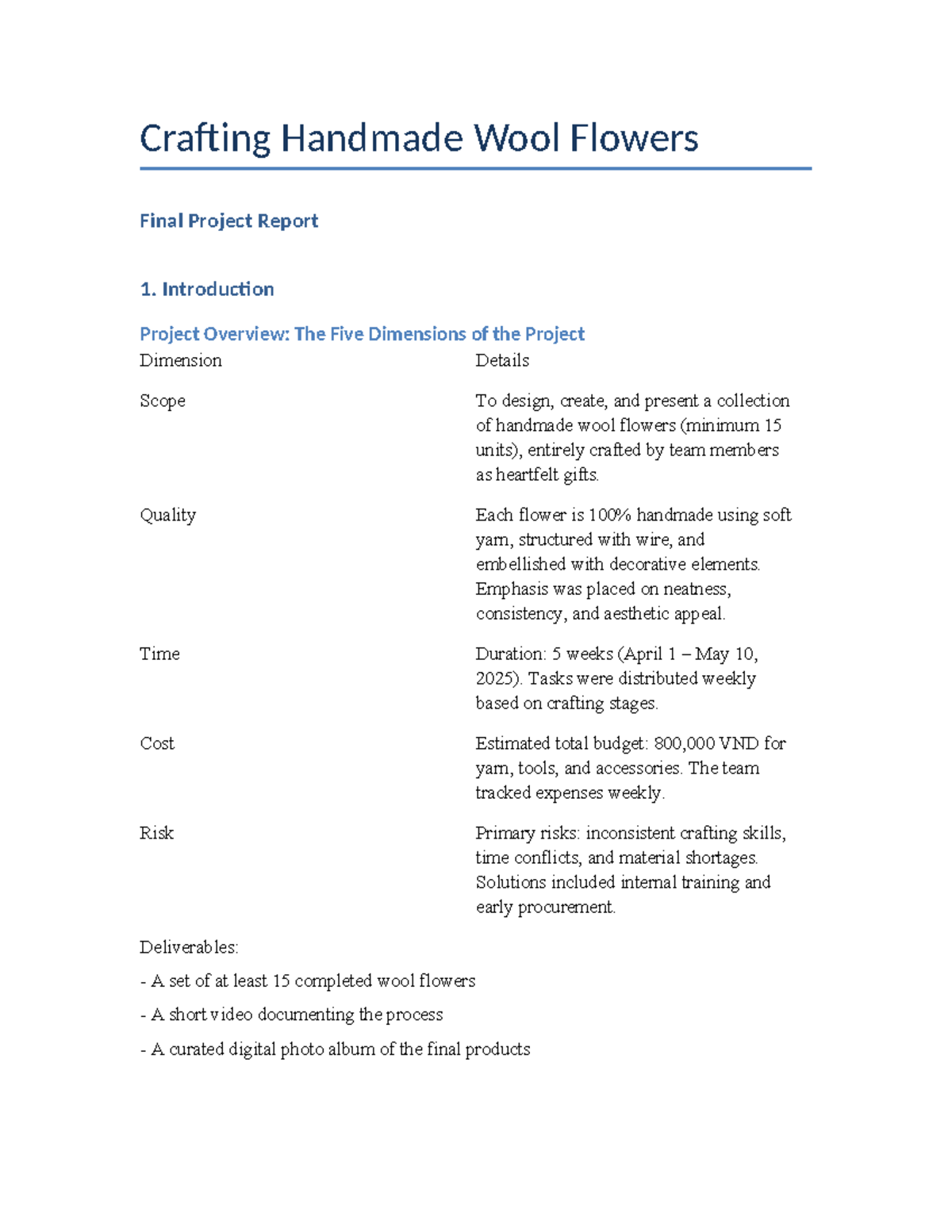 Crafting Handmade Wool Flowers Project Report (Final Project) - Studocu