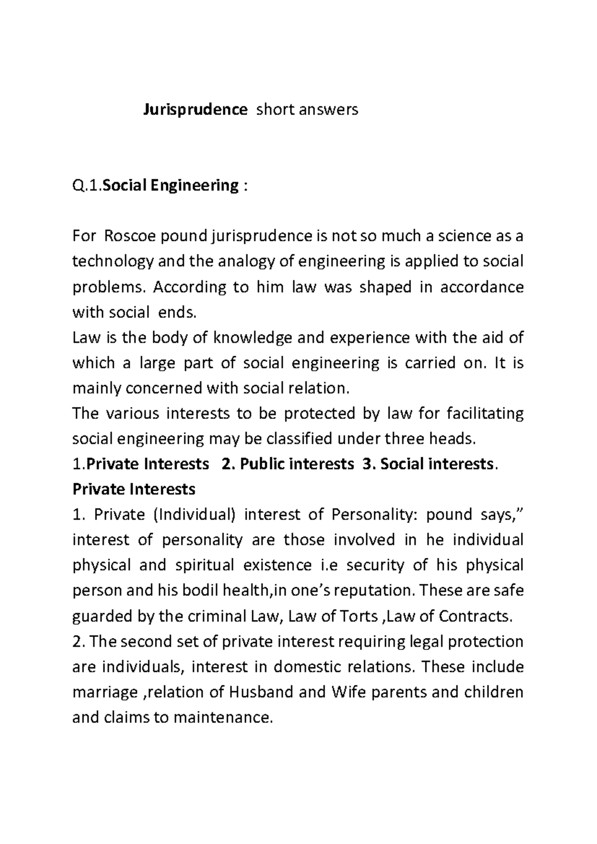 Jurisprudence Short Answers: Key Concepts & Theories (Course Code ...