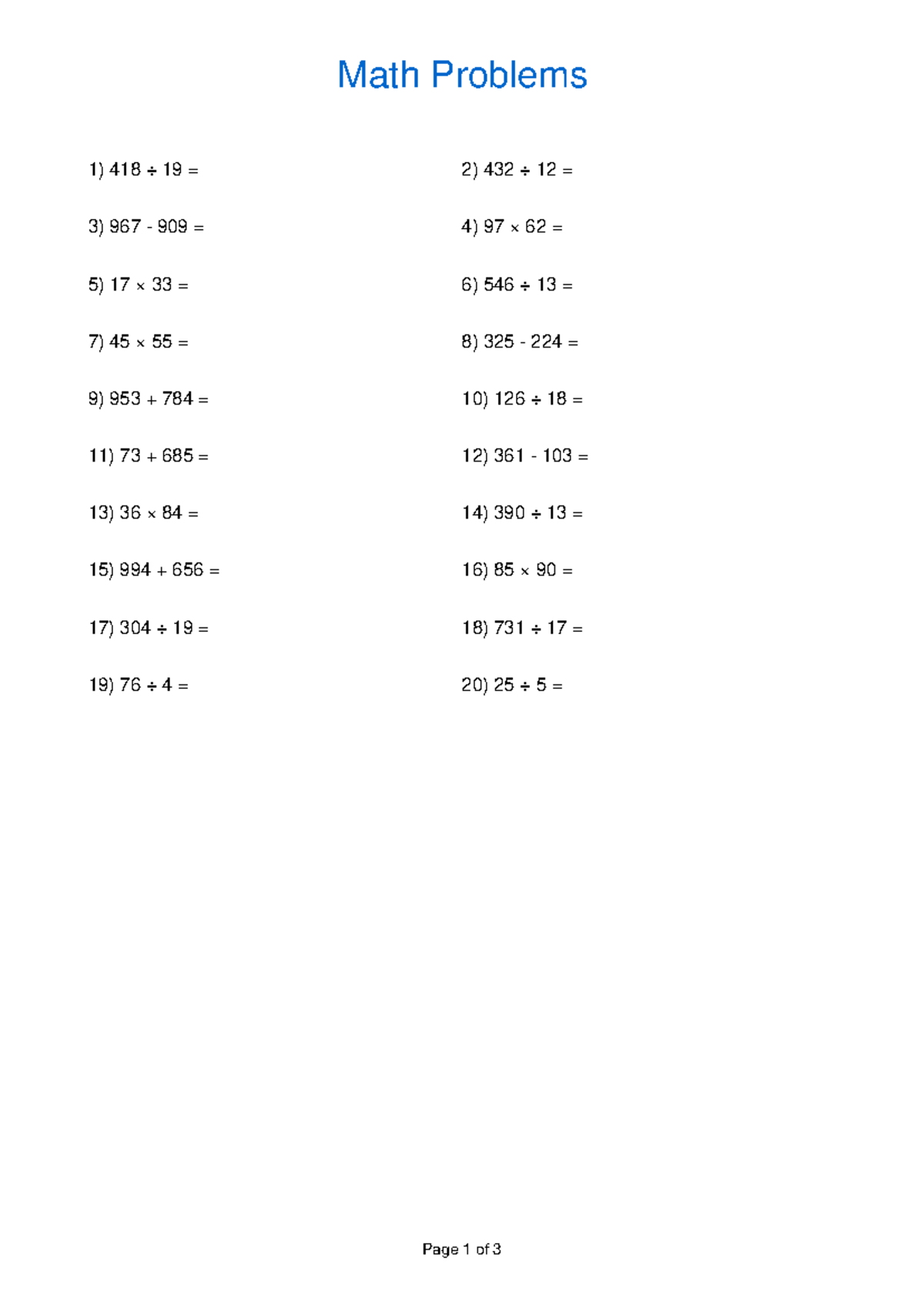 Math Problems & Solutions - Act B300C9 - Studocu