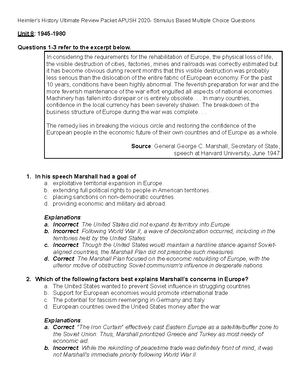 Unit 7 Sbmcqs - History practice questionns - Unit 7: 1890- Questions 1 ...
