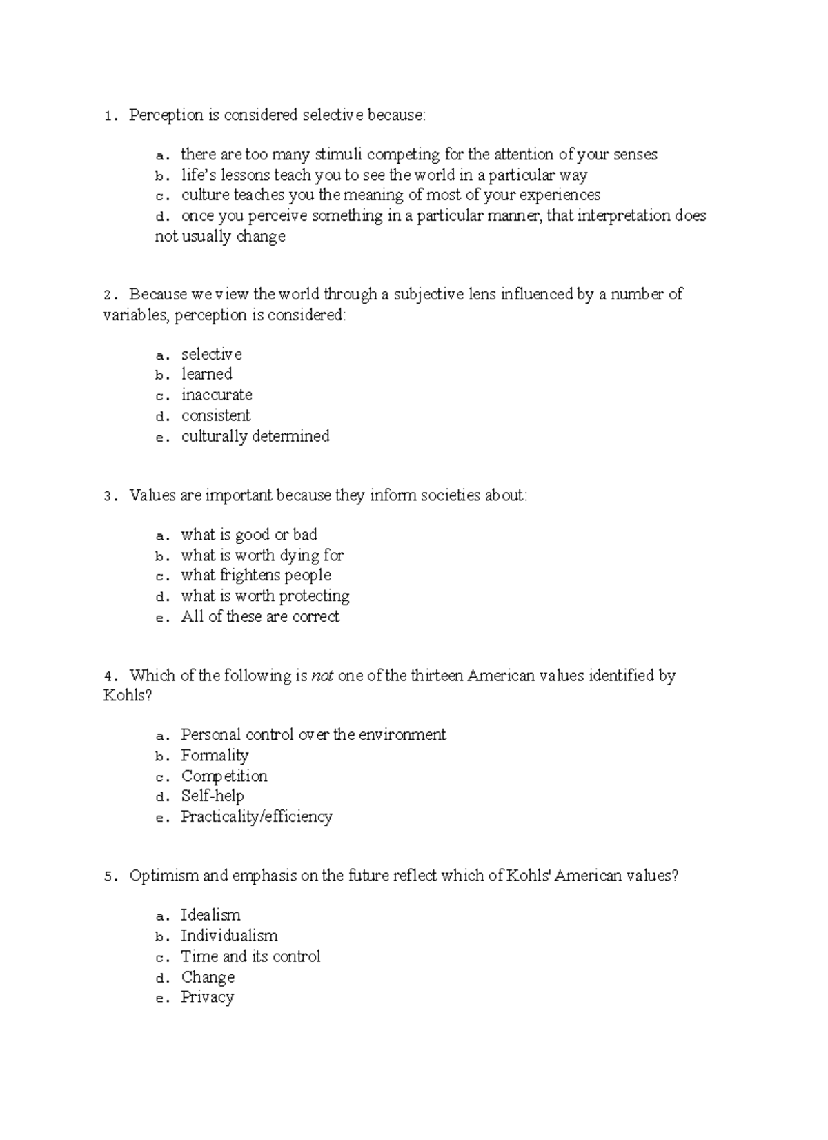 Chapter 6 - Test Bank on Cultural Perception and Values - Studocu