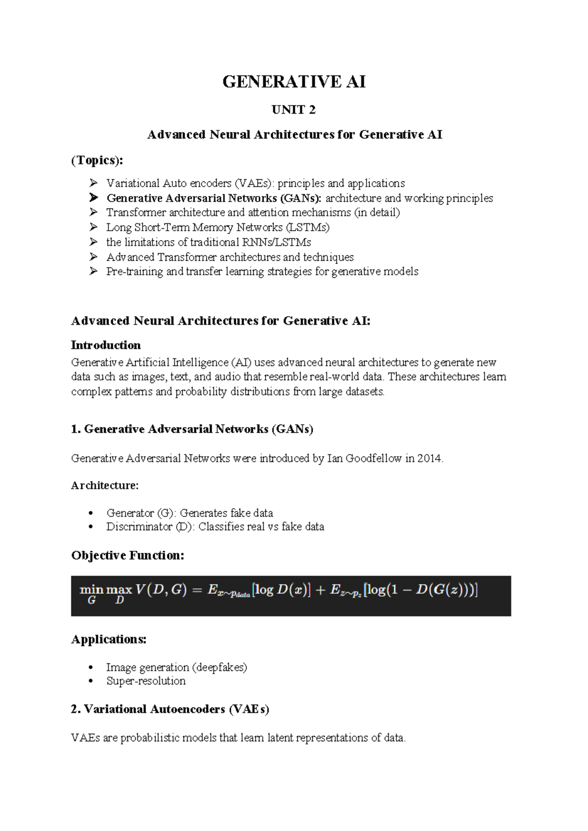 Generative AI - UNIT 2: Advanced Neural Architectures Overview - Studocu