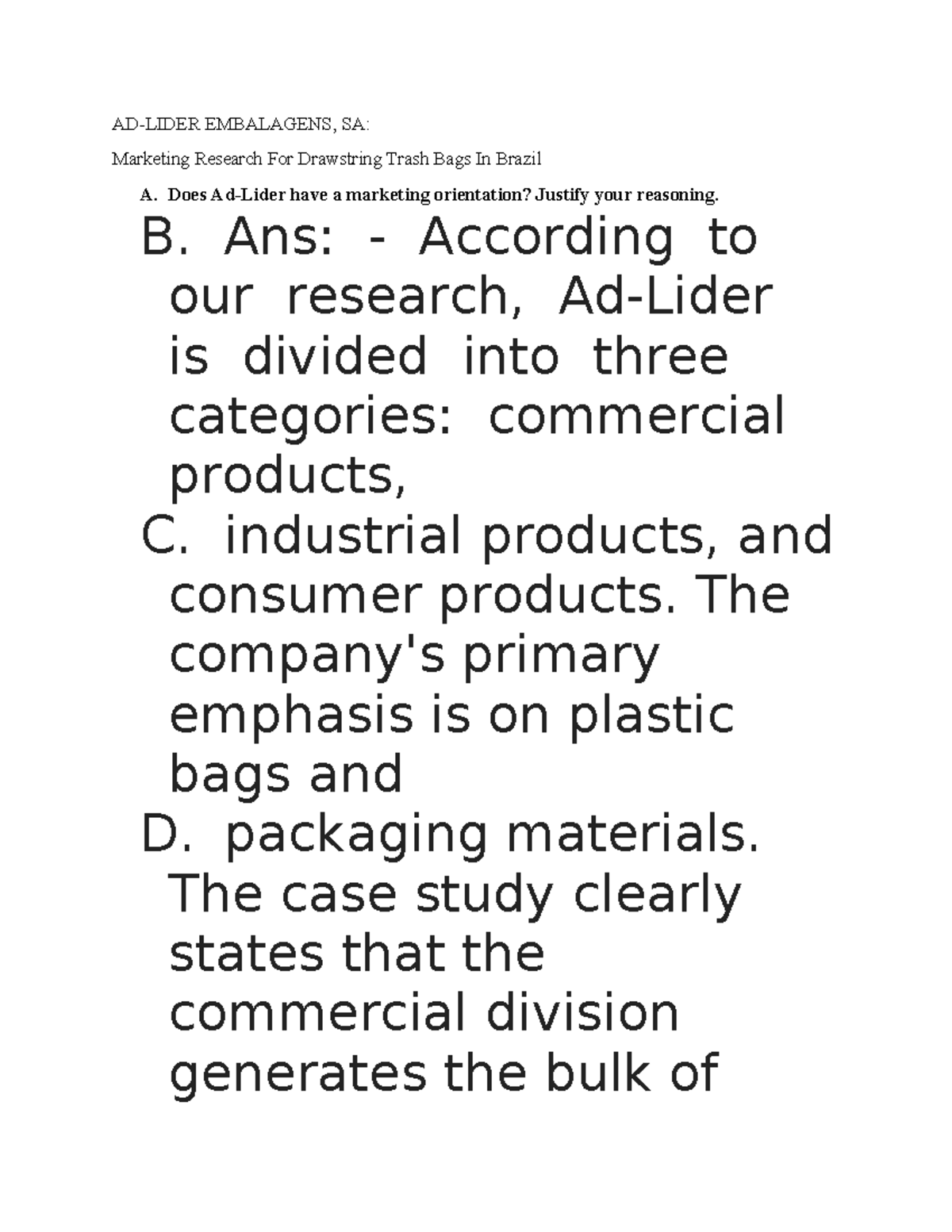 EMBALAGENS, SA: Marketing Research on Drawstring Trash Bags in Brazil ...