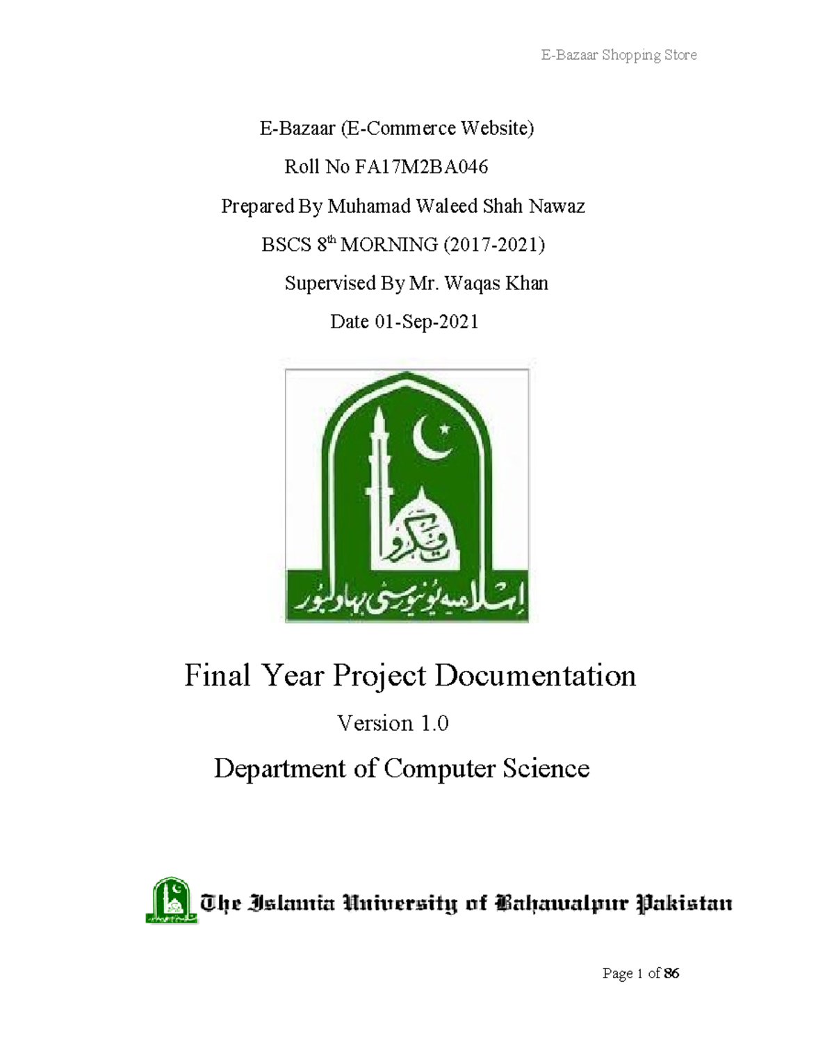 Shopping Store Website: Final Year Project Documentation (FA17M2BA046 ...