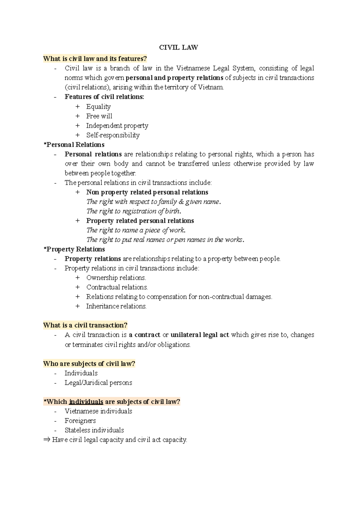 CIVIL LAW 101: Key Features and Inheritance Principles - Studocu