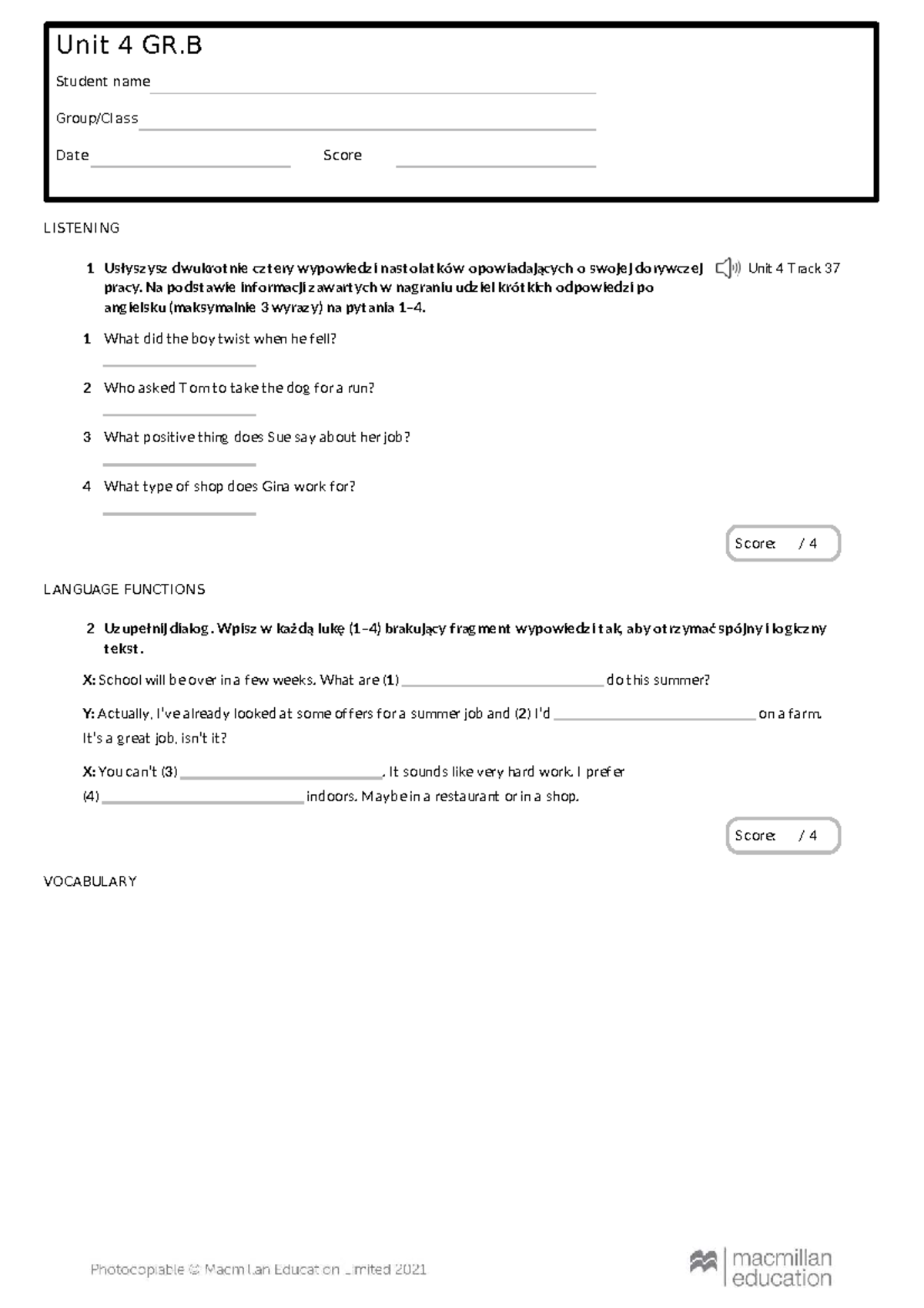 Unit 4 Listening & Language Functions Practice - GR.B - Studocu