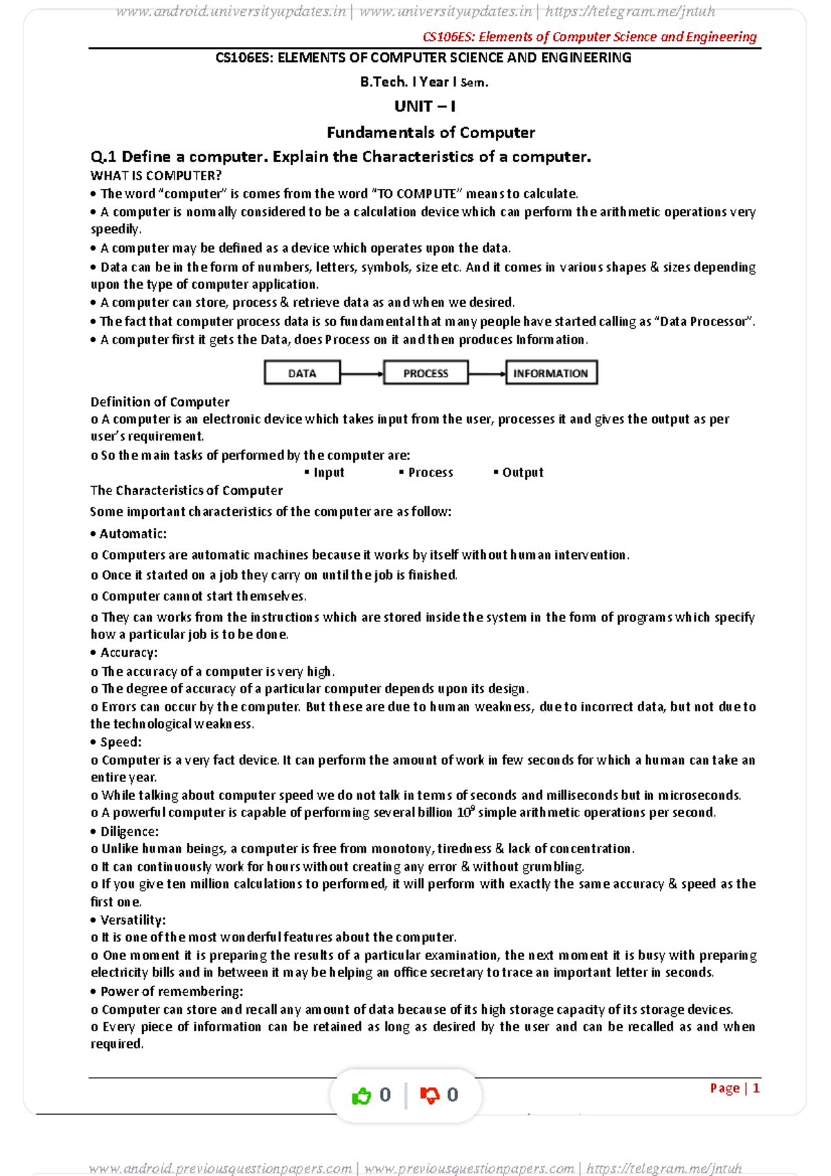 Jntuh Elements OF Computer Science AND Engineering - CS106ES: Elements ...
