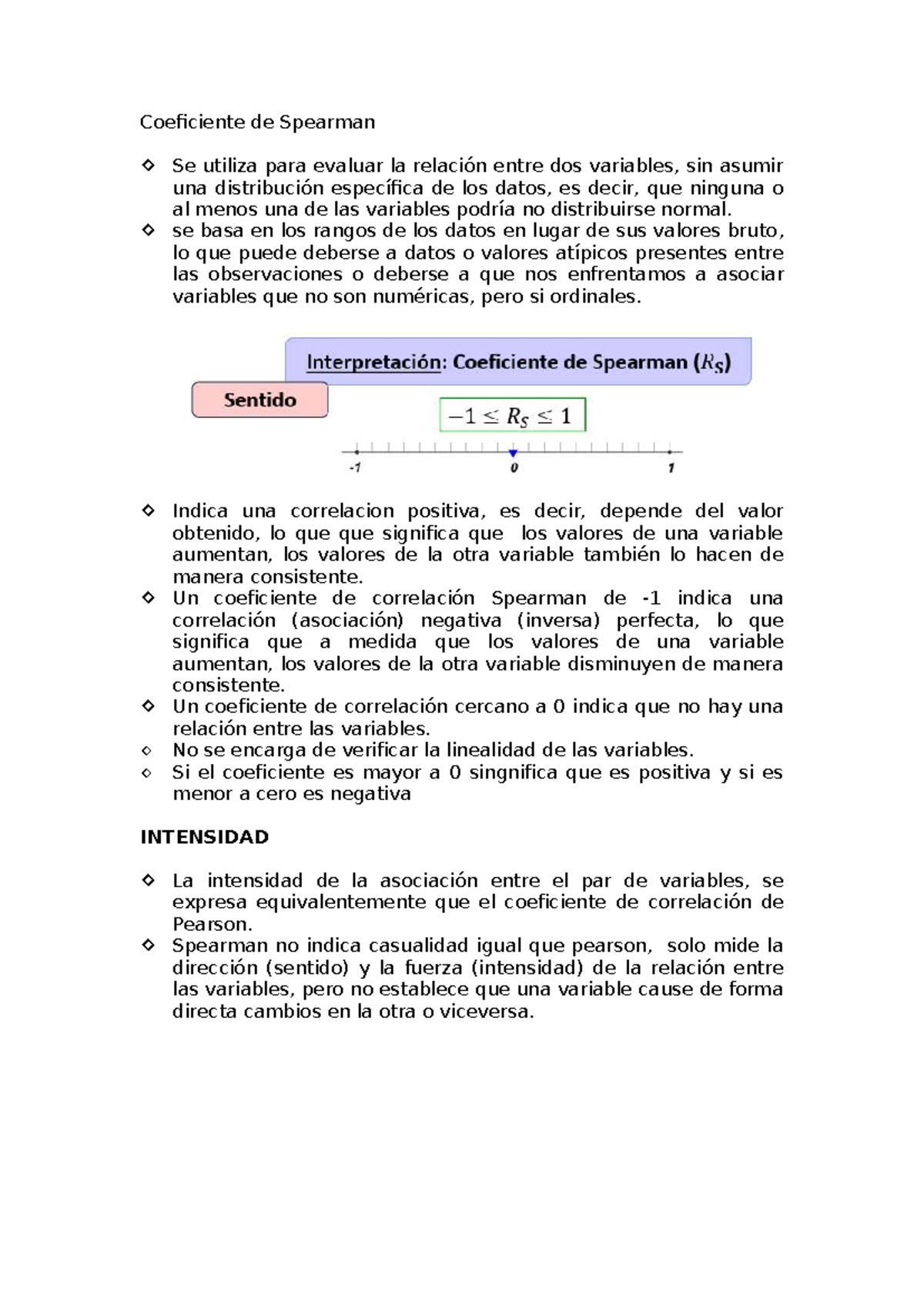 Resumen sobre el Coeficiente de Spearman en Estadística - Studocu