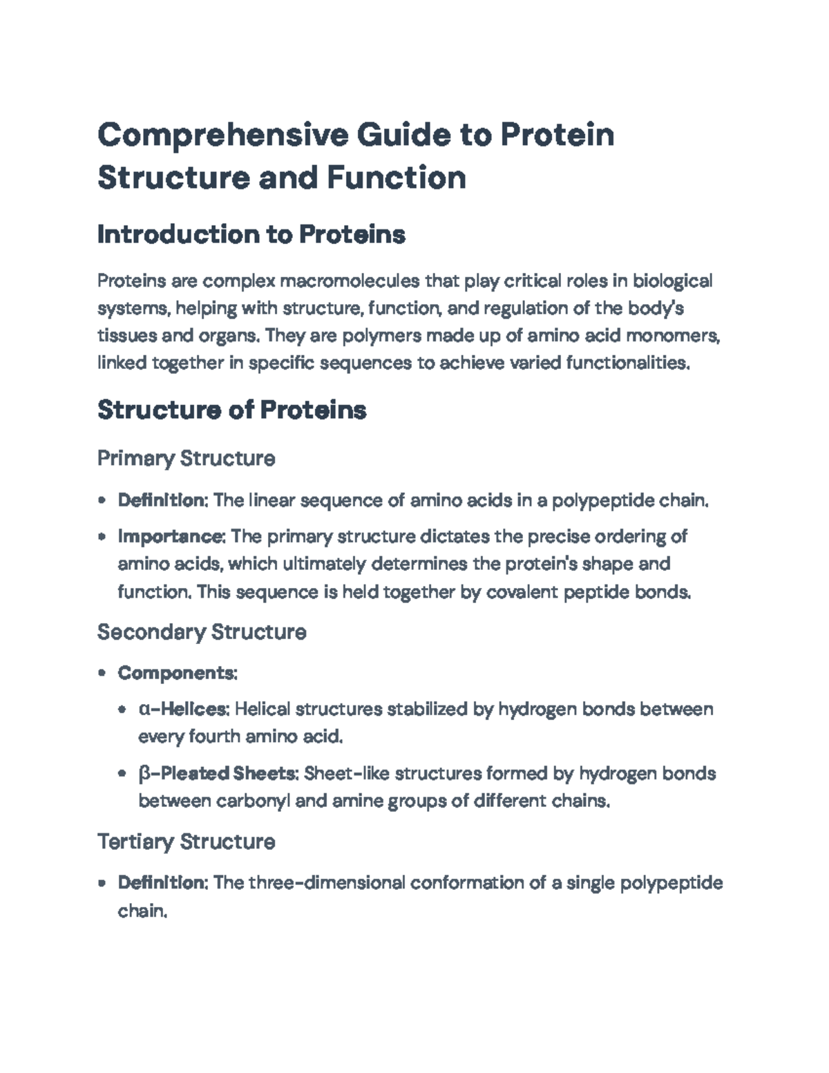 Comprehensive Guide to Protein Structure & Function (BIO 101) - Studocu