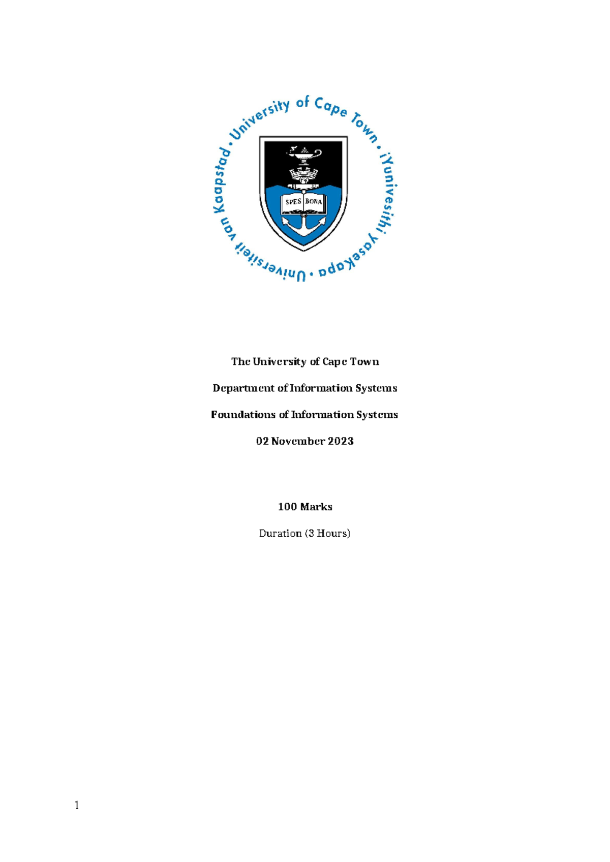 INF1 Foundations of Information Systems Exam Paper (No Answers) - Studocu