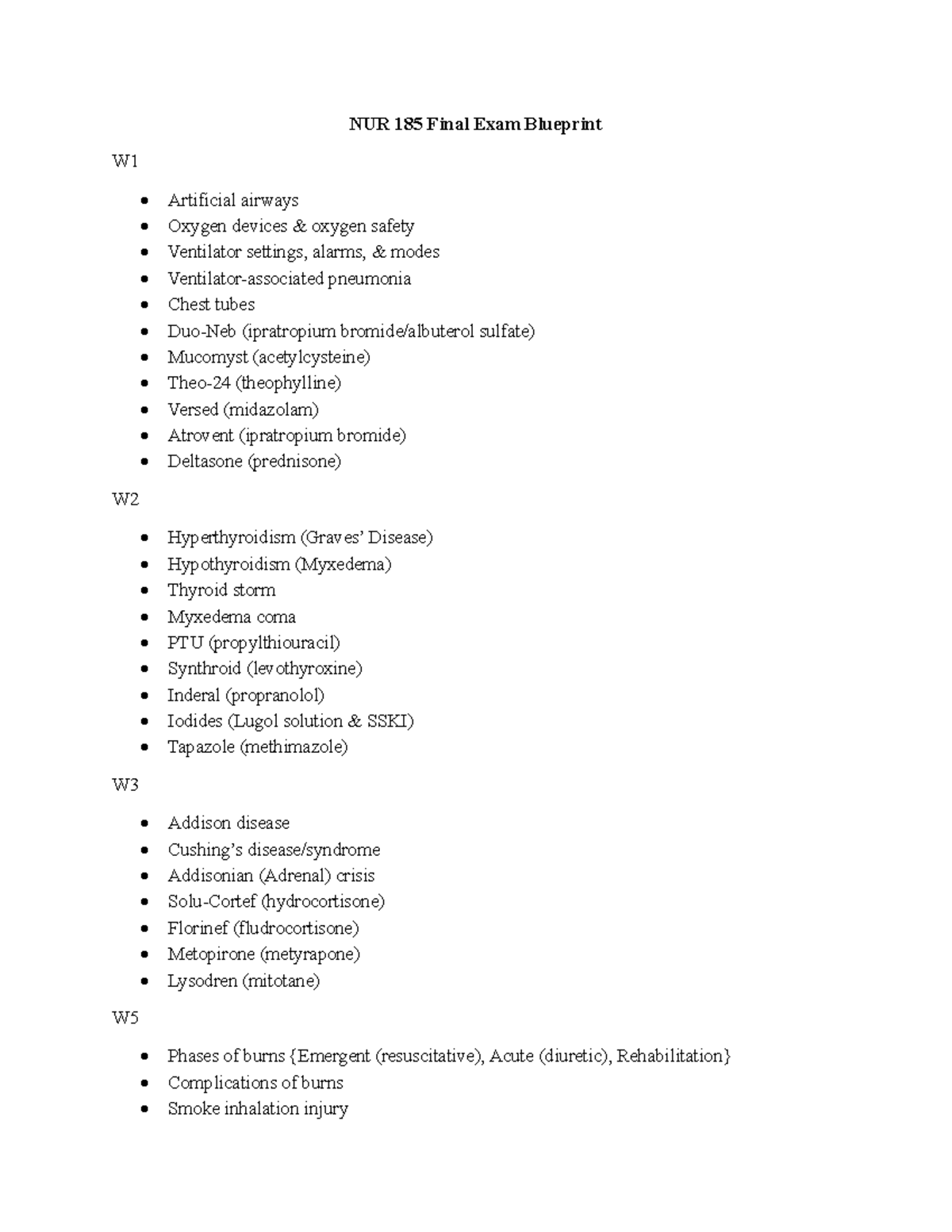 NUR 185 Final Exam Blueprint: Key Topics & Concepts - Studocu