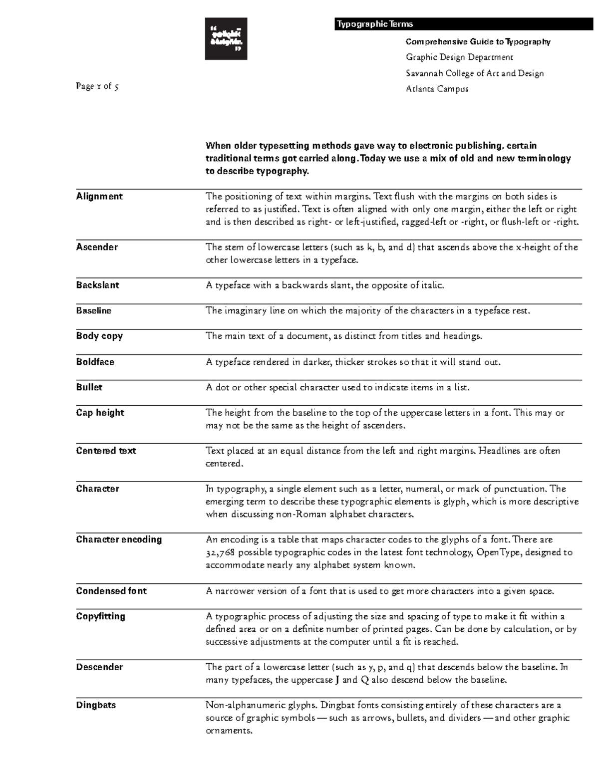 GD101 Typography Terms Study Guide for Graphic Design Students - Studocu