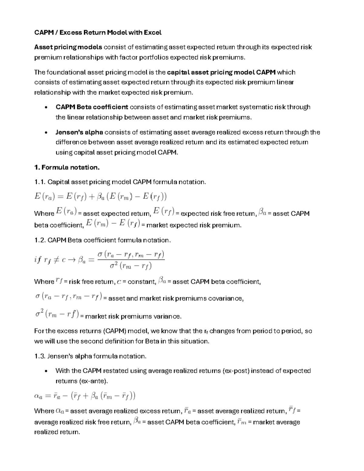 CAPM Excess Return Model Analysis with Excel (Full Regression Example ...
