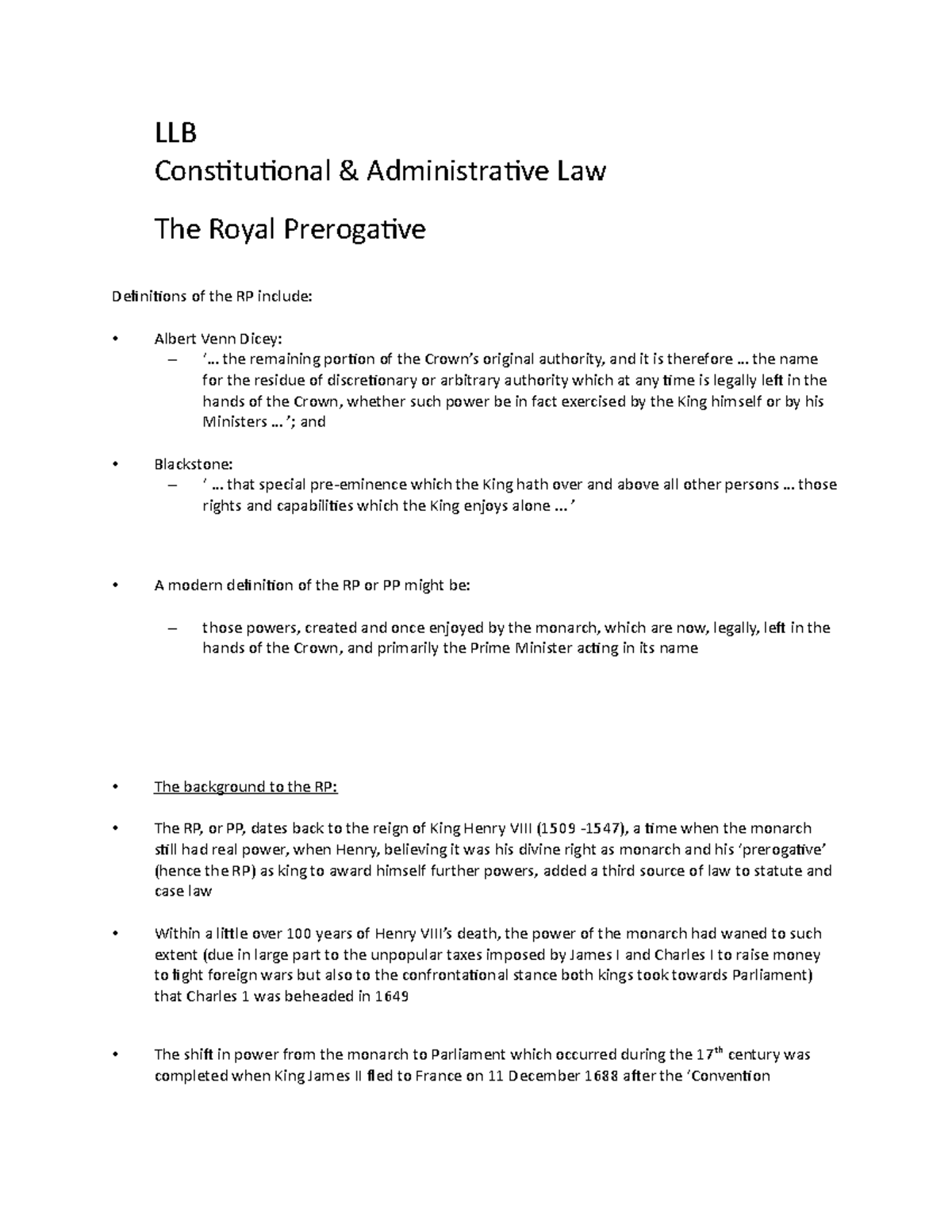The royal prerogative - LLB Constitutional & Administrative Law The ...