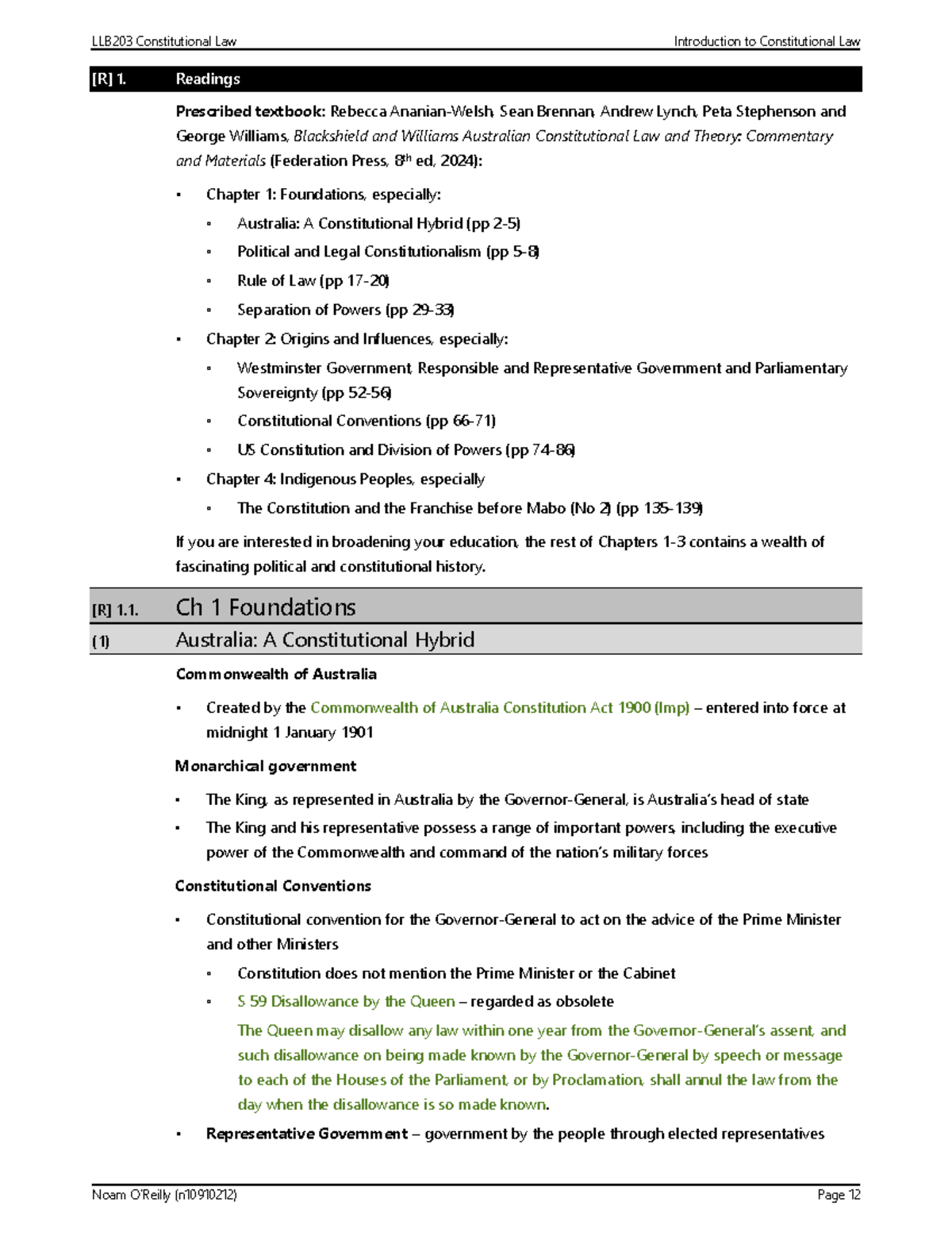 LLB203 Constitutional Law [2026 Sem 1] Week 1 Readings Overview - Studocu