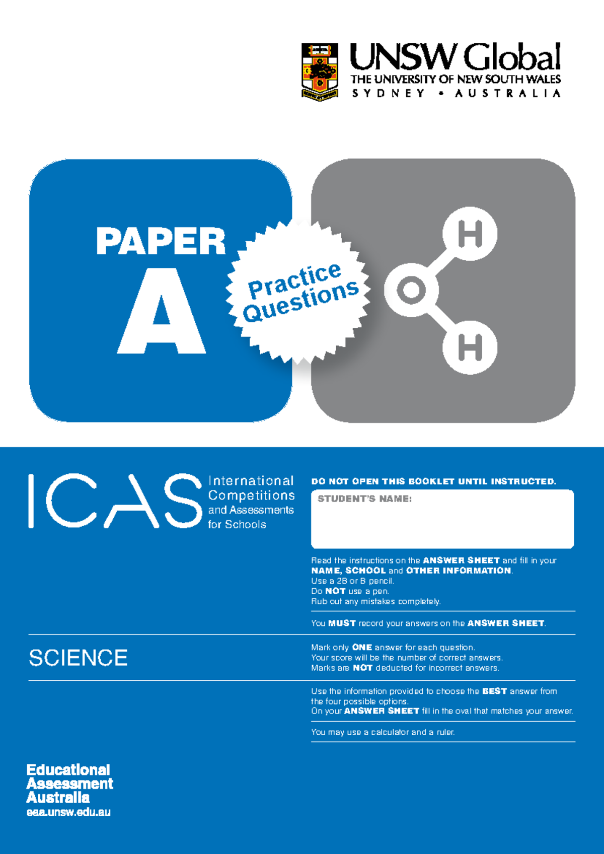 ICAS Science Practice Questions Paper A EAA - Year 1 Test - Studocu