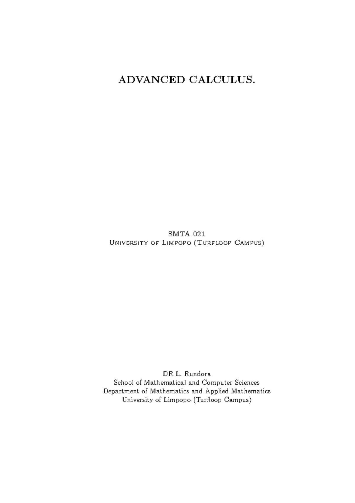 Advanced Calculus Study Guide: SMTA 021 (University of Limpopo) - Studocu