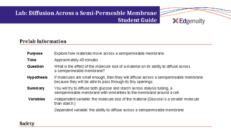 Lab Diffusion Across A Semipermeable Membrane Assignment Lab Report