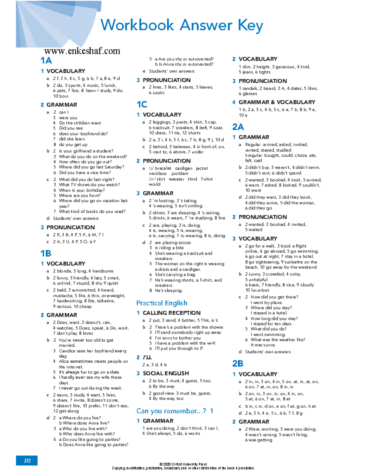Workbook 2nd Edition Answer Key: Vocabulary, Grammar &amp; Pronunciation - Studocu