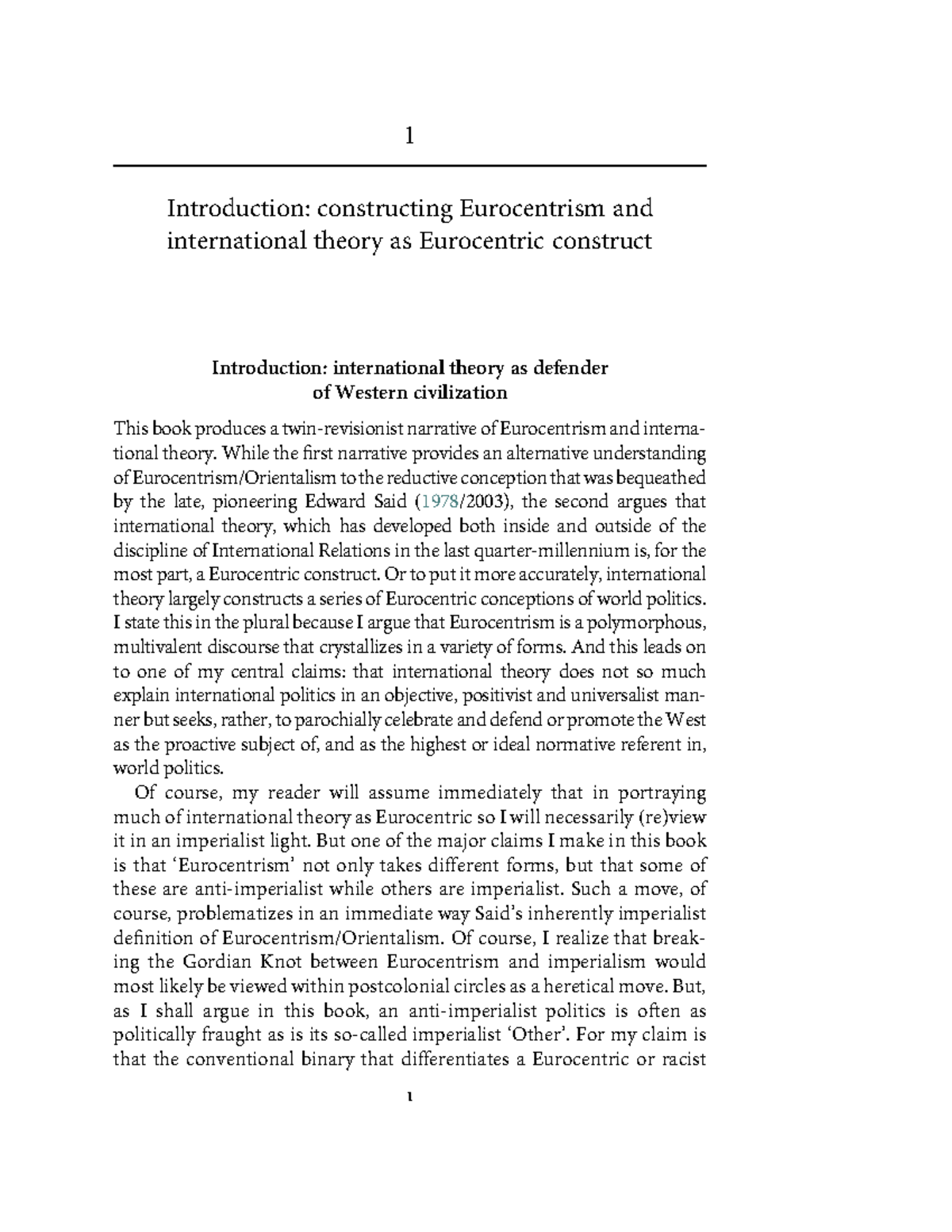 Hobson Chapter: Eurocentrism in International Theory Analysis - Studocu