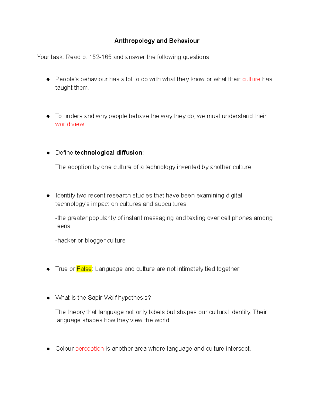 ANTH 101: Anthropology and Behavior Worksheet Insights - Studocu